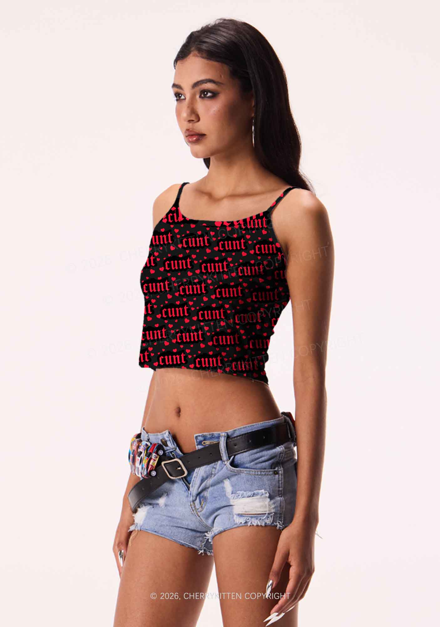 Red Hearts Cxxt Valentine's Day Y2K Print Cami Crop Top Cherrykitten - Image 3