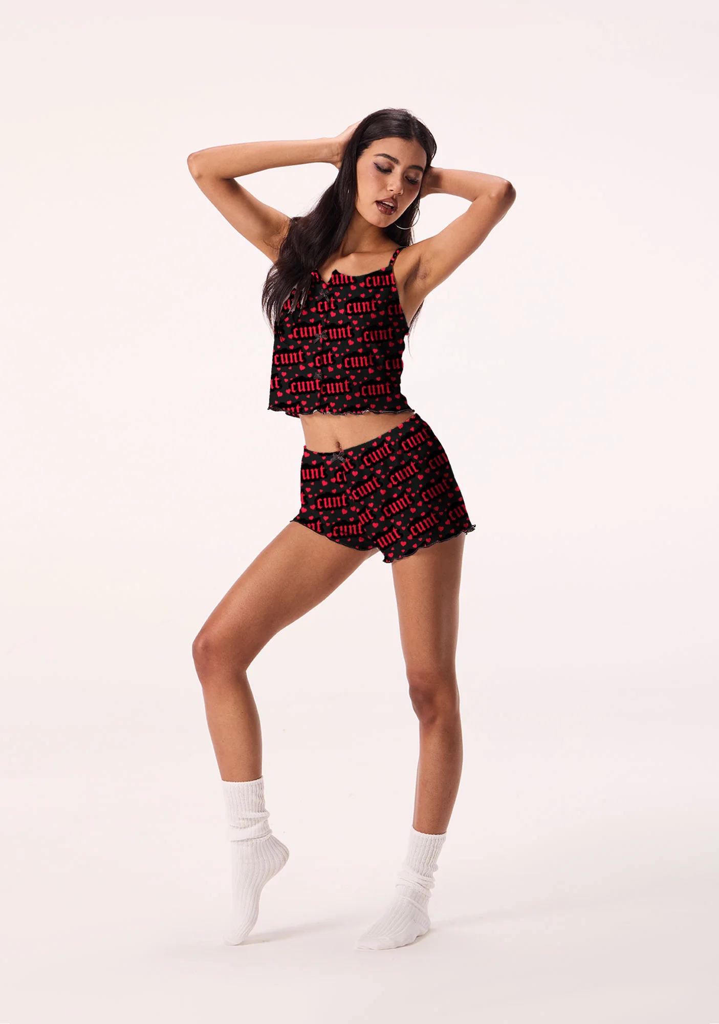 Red Hearts Cxxt Valentine's Day Y2K Print Cami Shorts Pajama Set Cherrykitten - Image 4