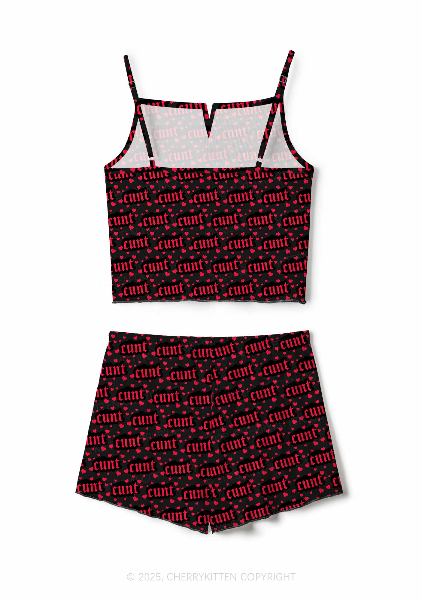 Red Hearts Cxxt Valentine's Day Y2K Print Cami Shorts Pajama Set Cherrykitten - Image 5