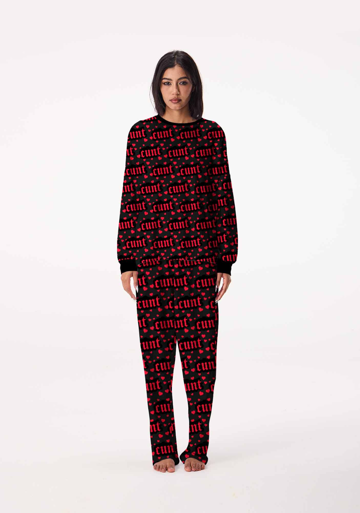 Red Hearts Cxxt Valentine's Day Y2K Print Long Sleeve Pajama Set Cherrykitten - Image 3