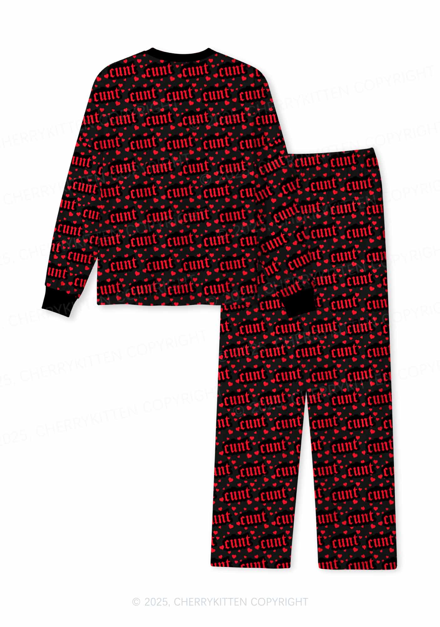 Red Hearts Cxxt Valentine's Day Y2K Print Long Sleeve Pajama Set Cherrykitten - Image 5