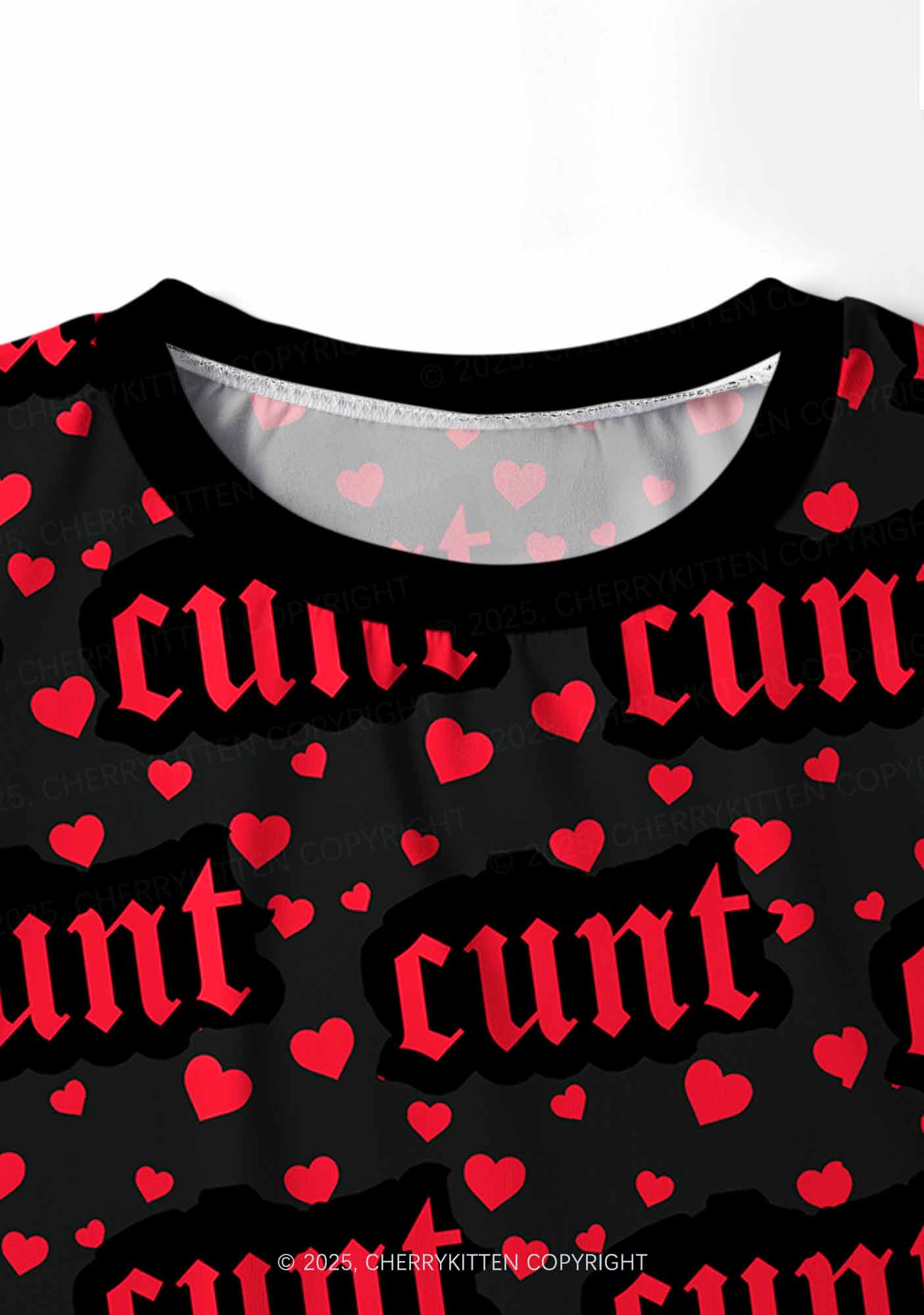 Red Hearts Cxxt Valentine's Day Y2K Print Long Sleeve Pajama Set Cherrykitten - Image 6
