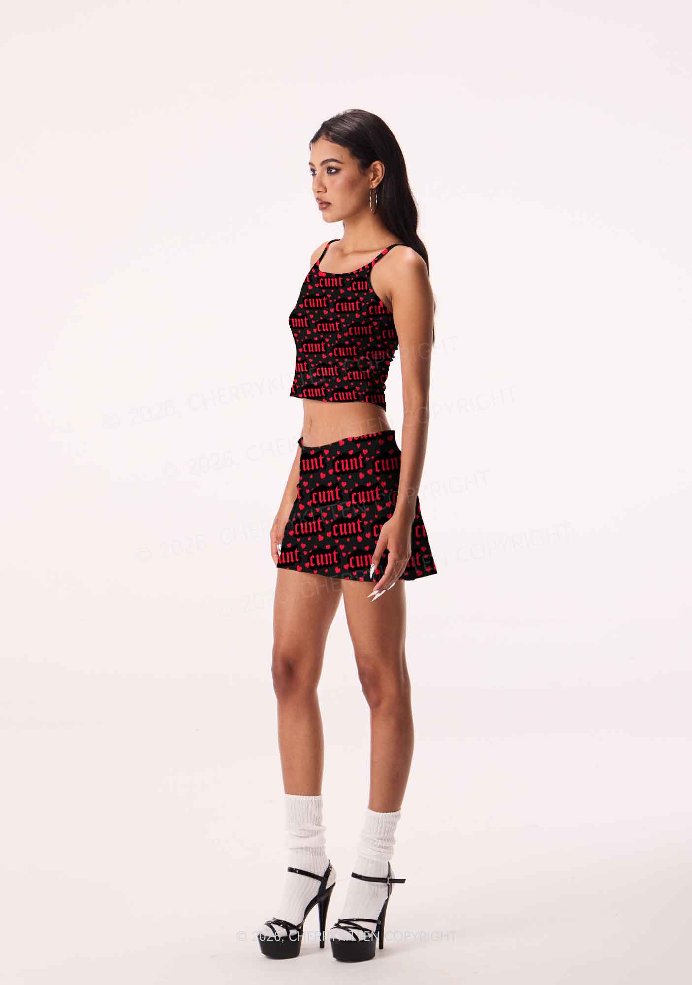 Red Hearts Cxxt Valentine's Day Y2K Print Mini Skirt Cherrykitten - Image 3
