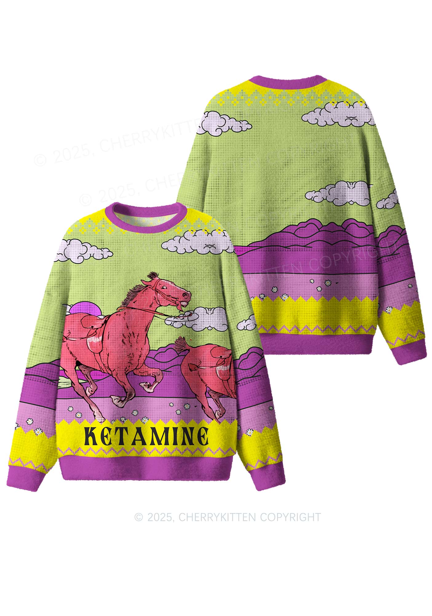 Red Horse Y2K Christmas Knit Sweatshirt Cherrykitten - Image 3