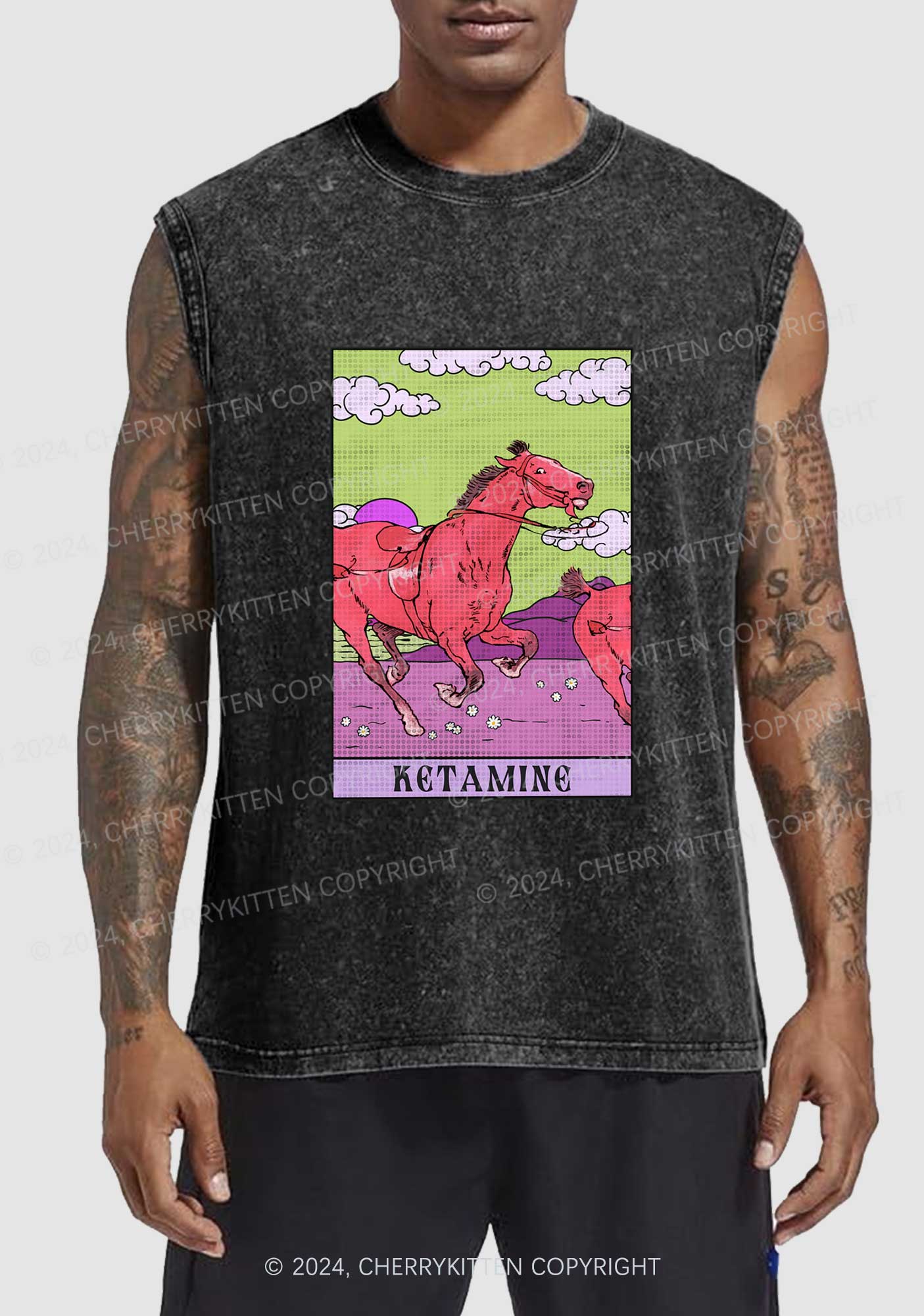 Red Horse Y2K Washed Tank Cherrykitten - Image 2