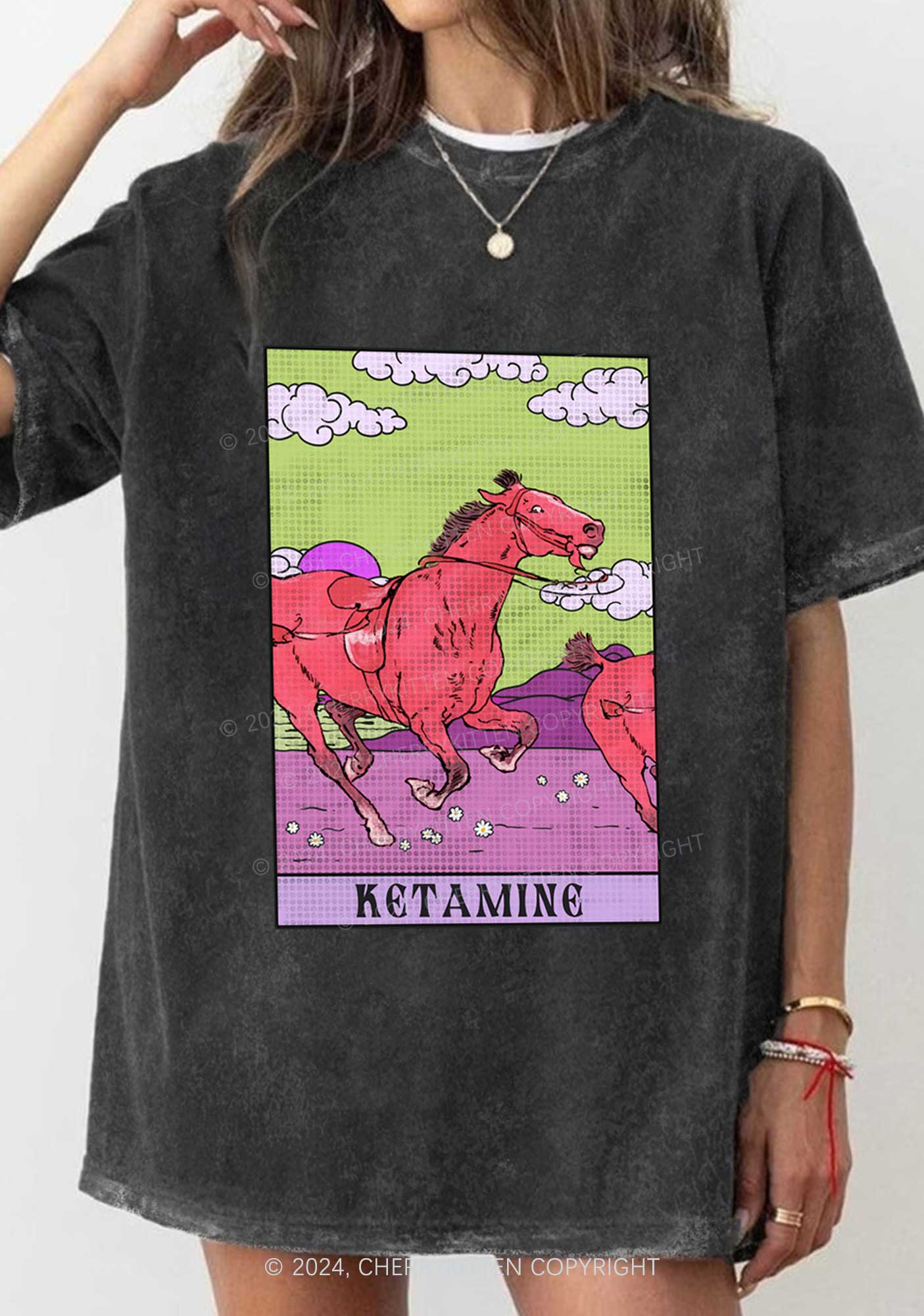 Red Horse Y2K Washed Tee Cherrykitten - Image 2