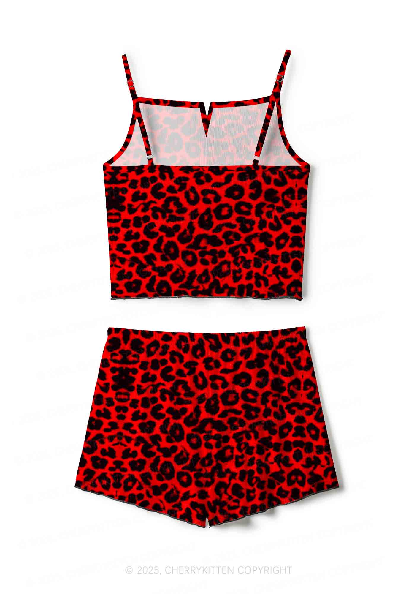 Red Leopard Y2K Print Cami Shorts Pajama Set Cherrykitten - Image 3