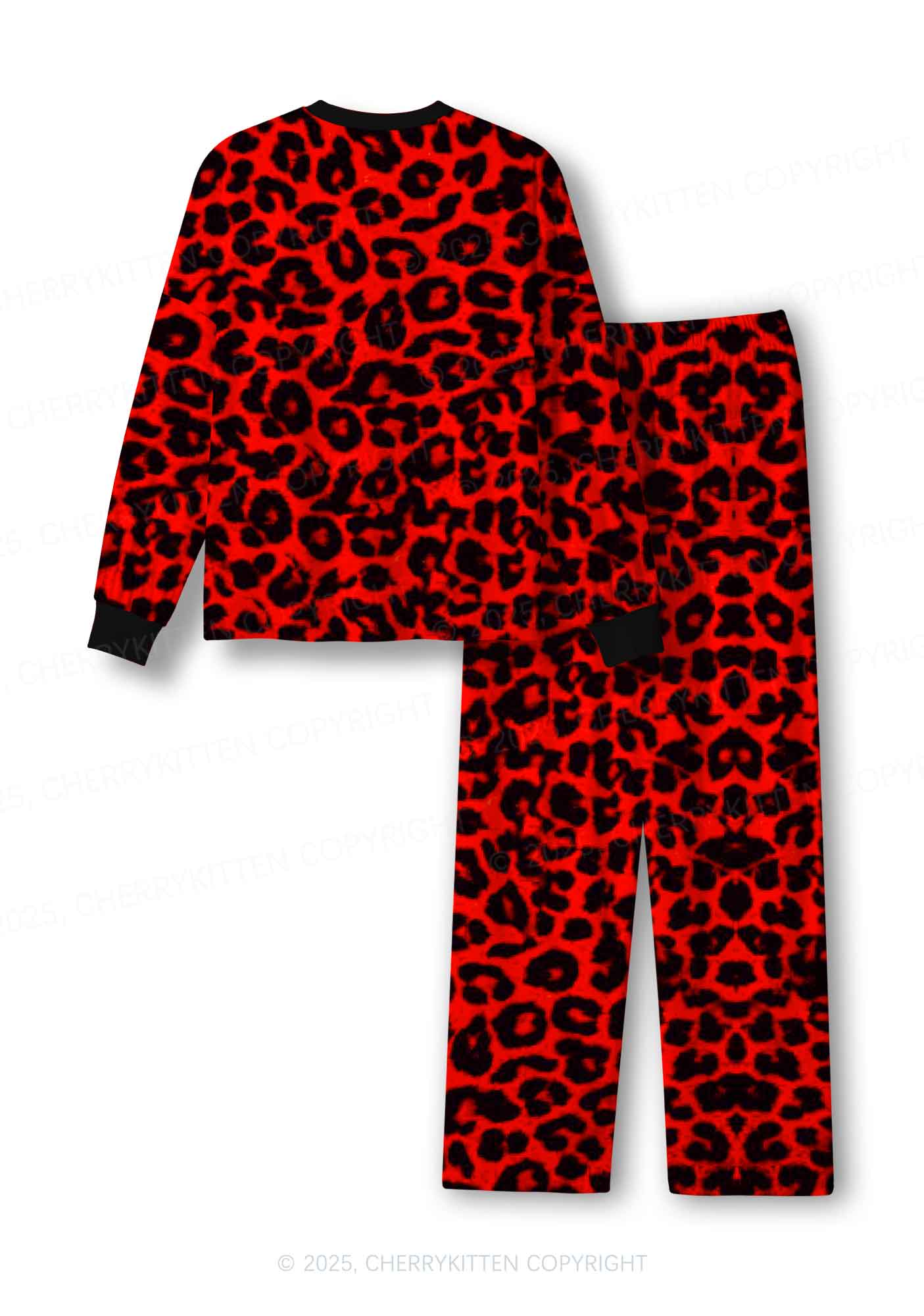 Red Leopard Y2K Print Long Sleeve Pajama Set Cherrykitten - Image 3