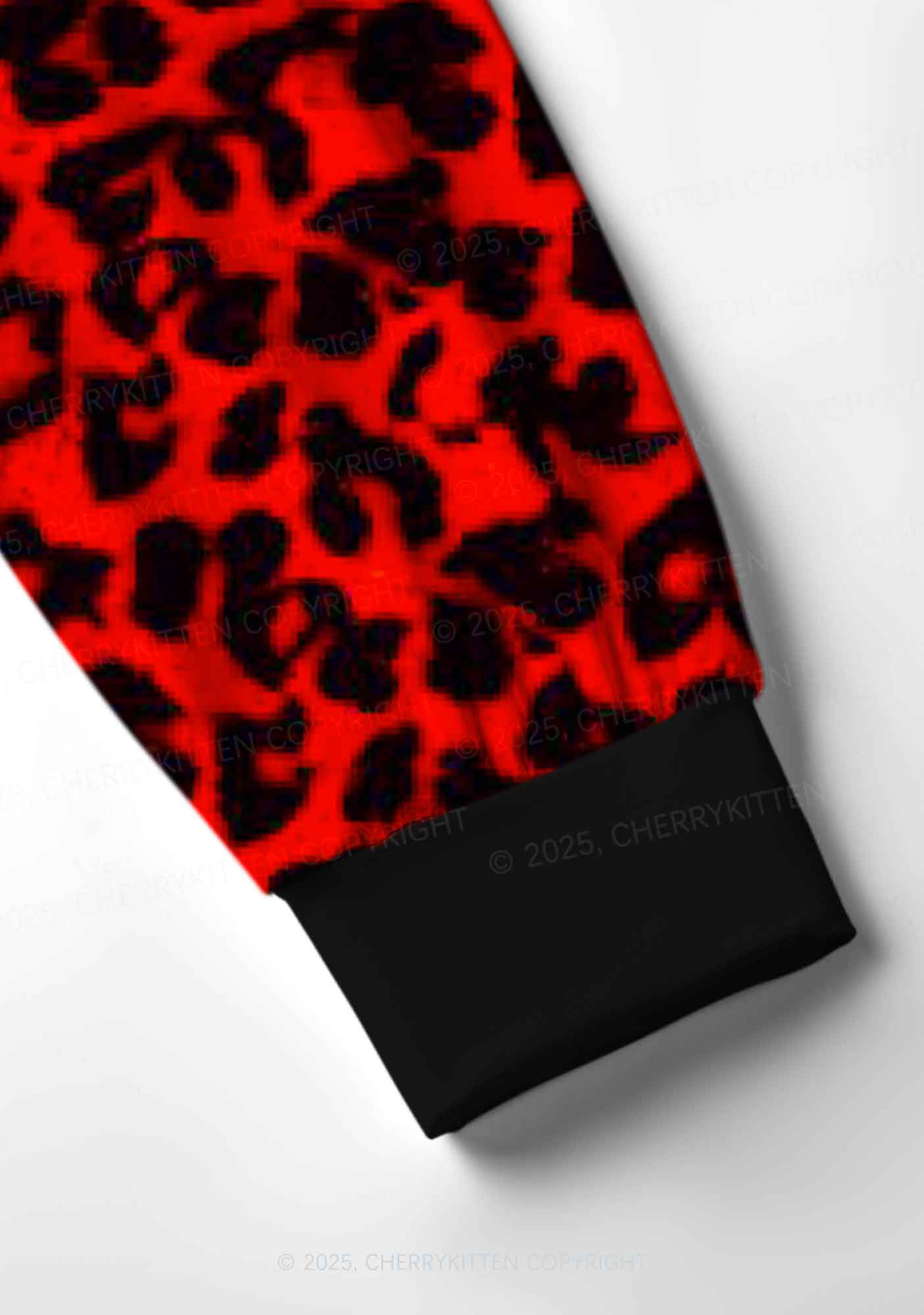 Red Leopard Y2K Print Long Sleeve Pajama Set Cherrykitten - Image 4