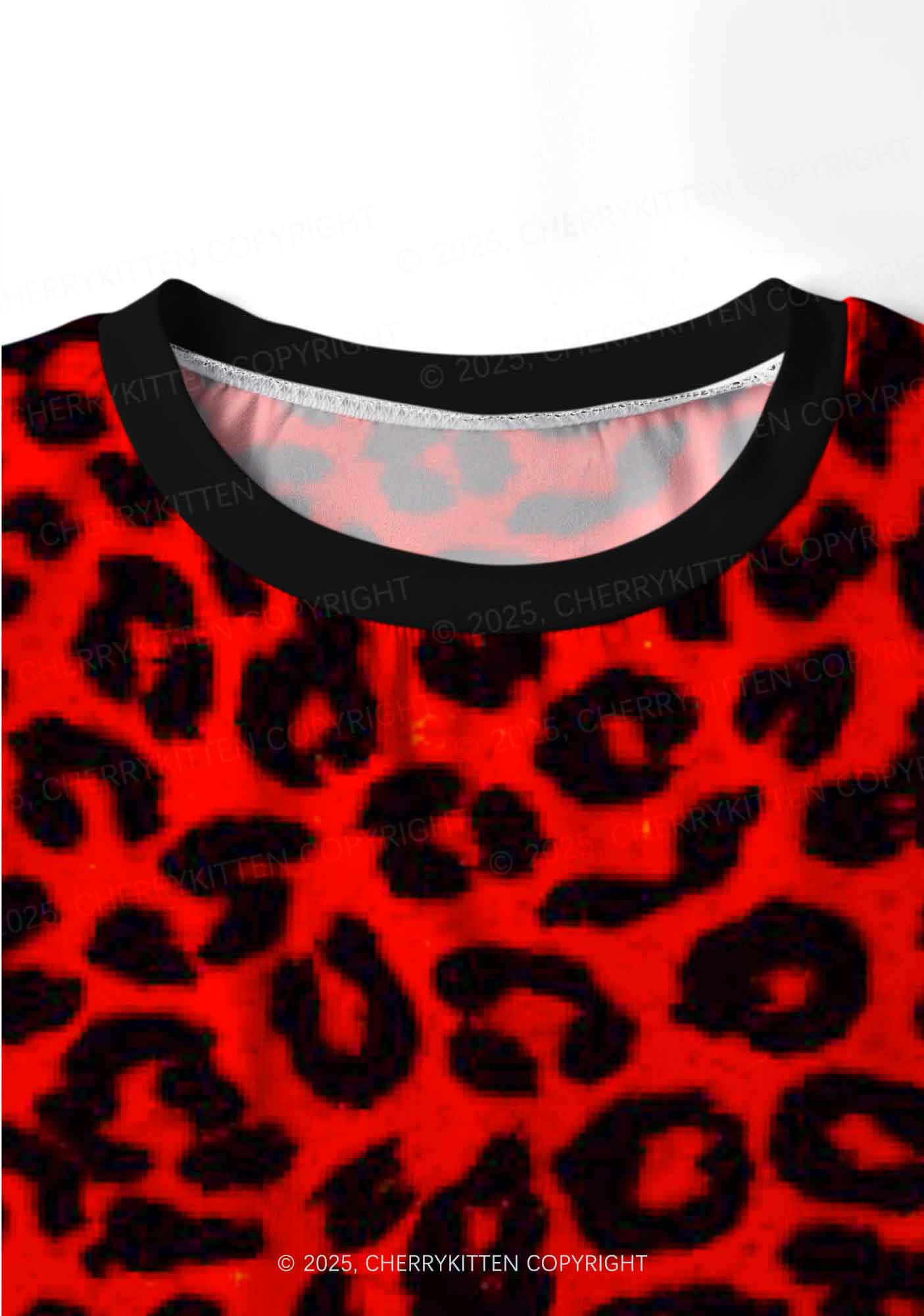Red Leopard Y2K Print Long Sleeve Pajama Set Cherrykitten - Image 5