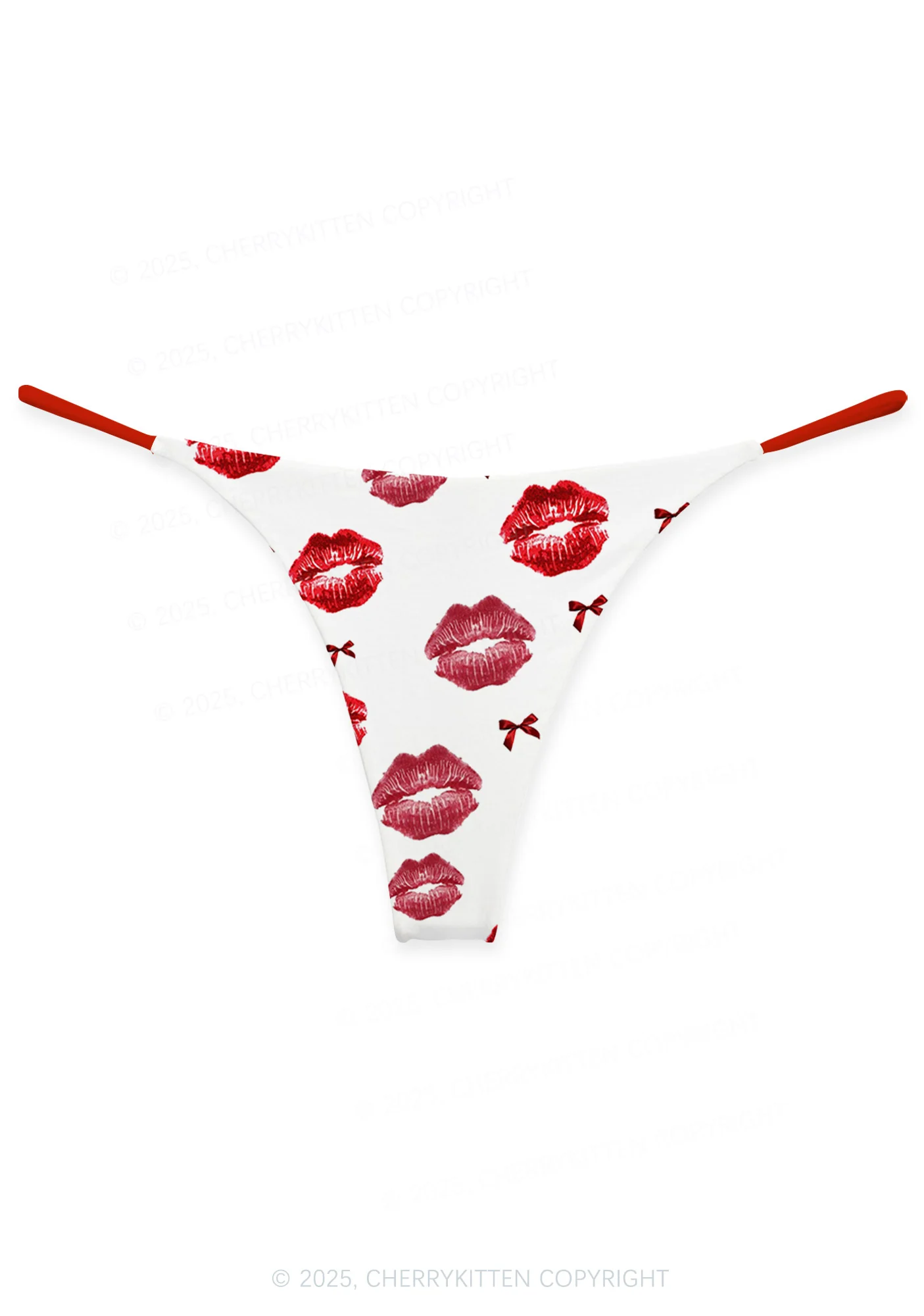 Red Lips Bows Valentine's Day Y2K Print Couples Thong Set Cherrykitten - Image 3
