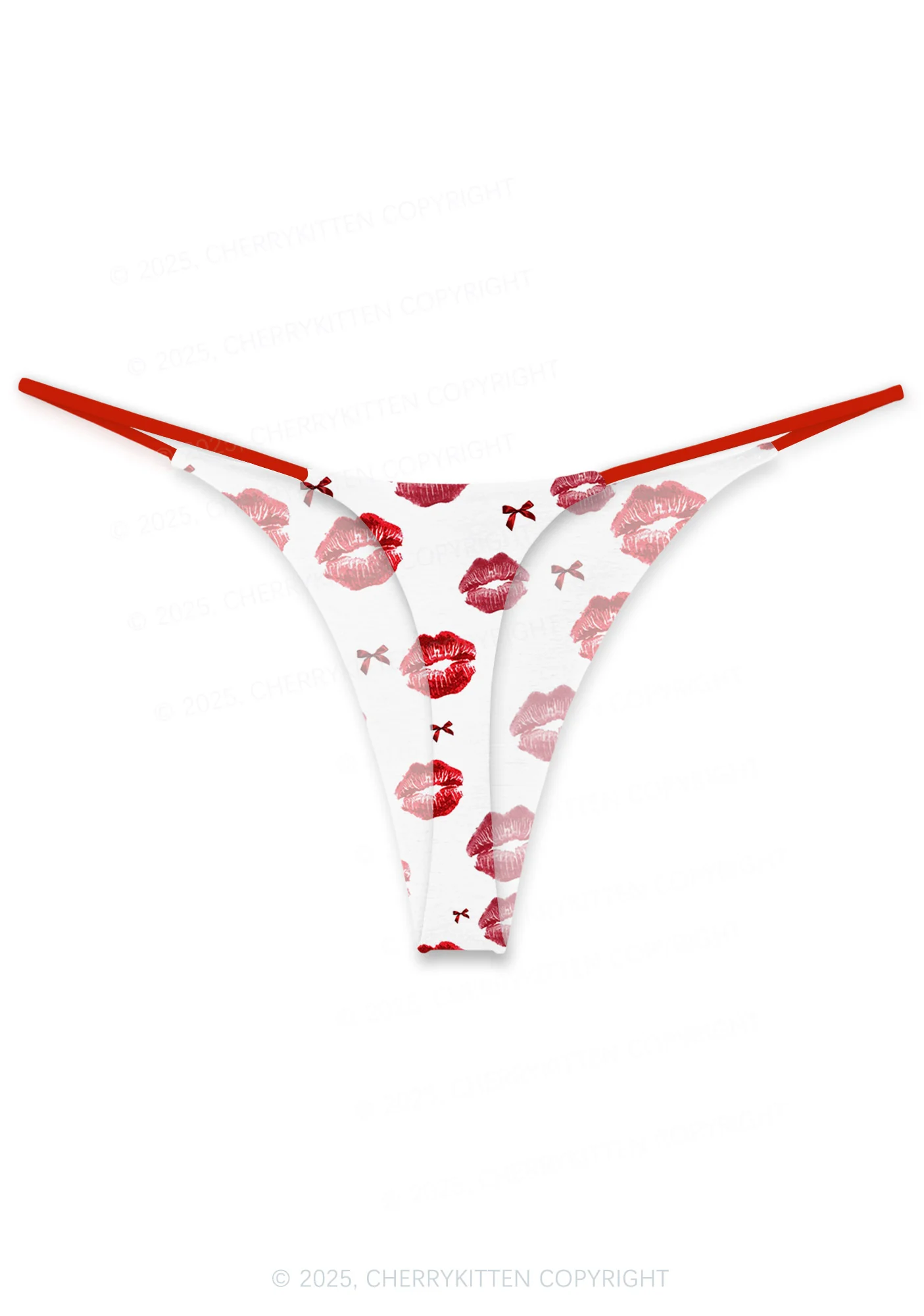 Red Lips Bows Valentine's Day Y2K Print Couples Thong Set Cherrykitten - Image 4