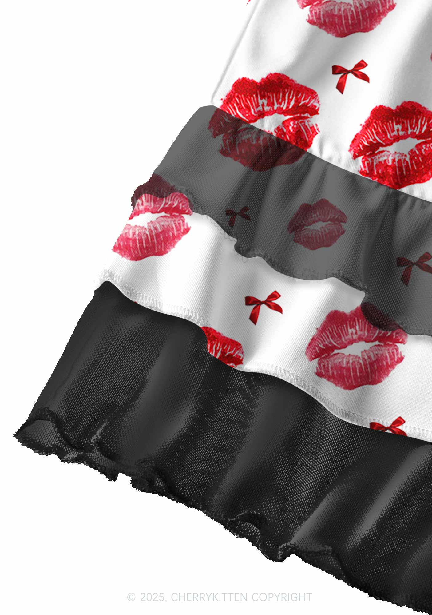 Red Lips Bows Valentine's Day Y2K Print Mini Layered Skirt Cherrykitten - Image 3
