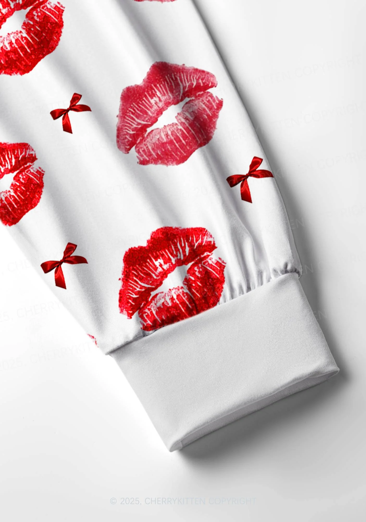 Red Lips Bows Y2K Print Long Sleeve Pajama Set Cherrykitten - Image 4