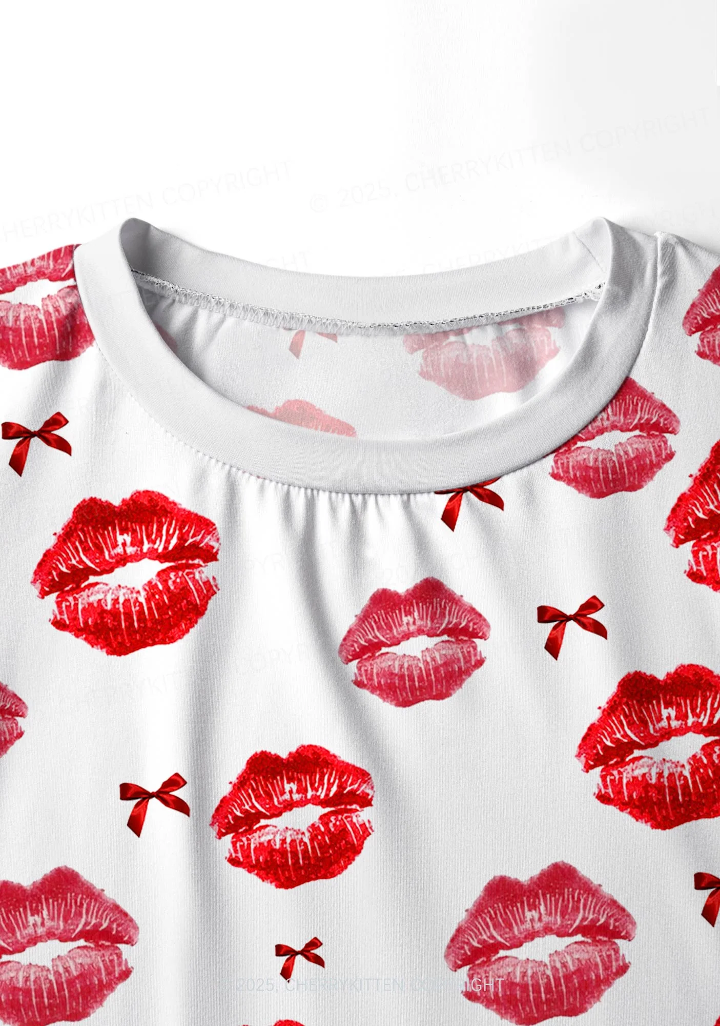 Red Lips Bows Y2K Print Long Sleeve Pajama Set Cherrykitten - Image 5