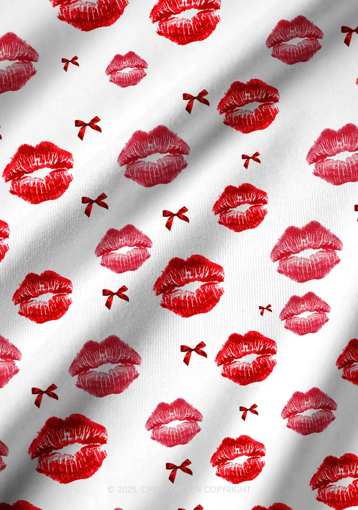 Red Lips Bows Y2K Print Long Sleeve Pajama Set Cherrykitten - Image 6
