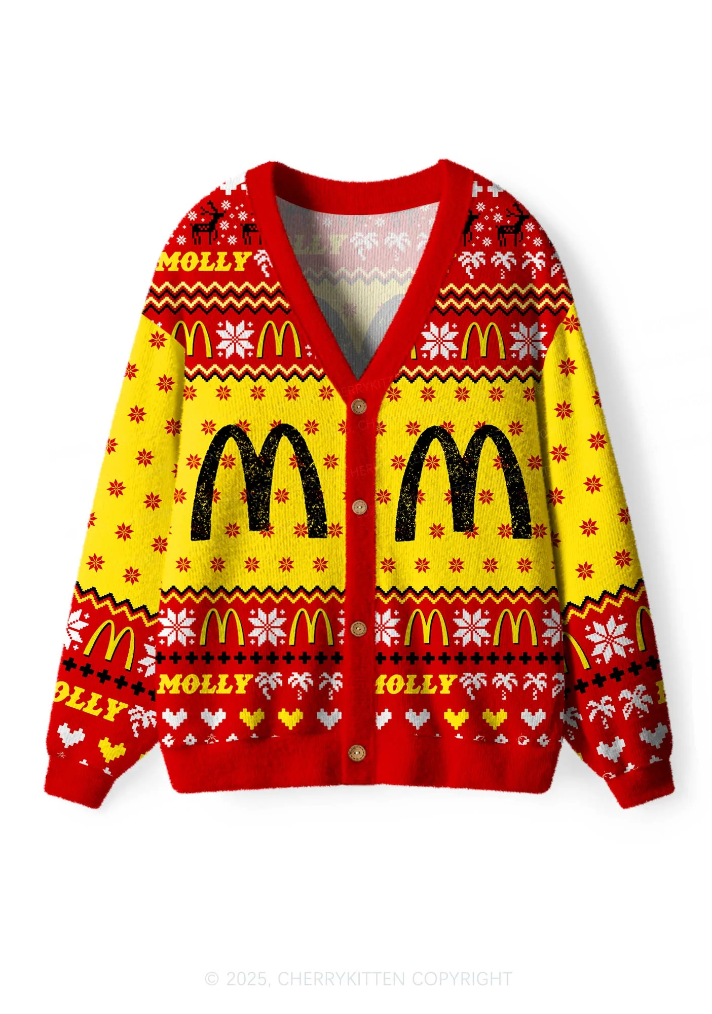 Red Molly Y2K Christmas Cardigan Knit Sweatshirt Cherrykitten - Image 2