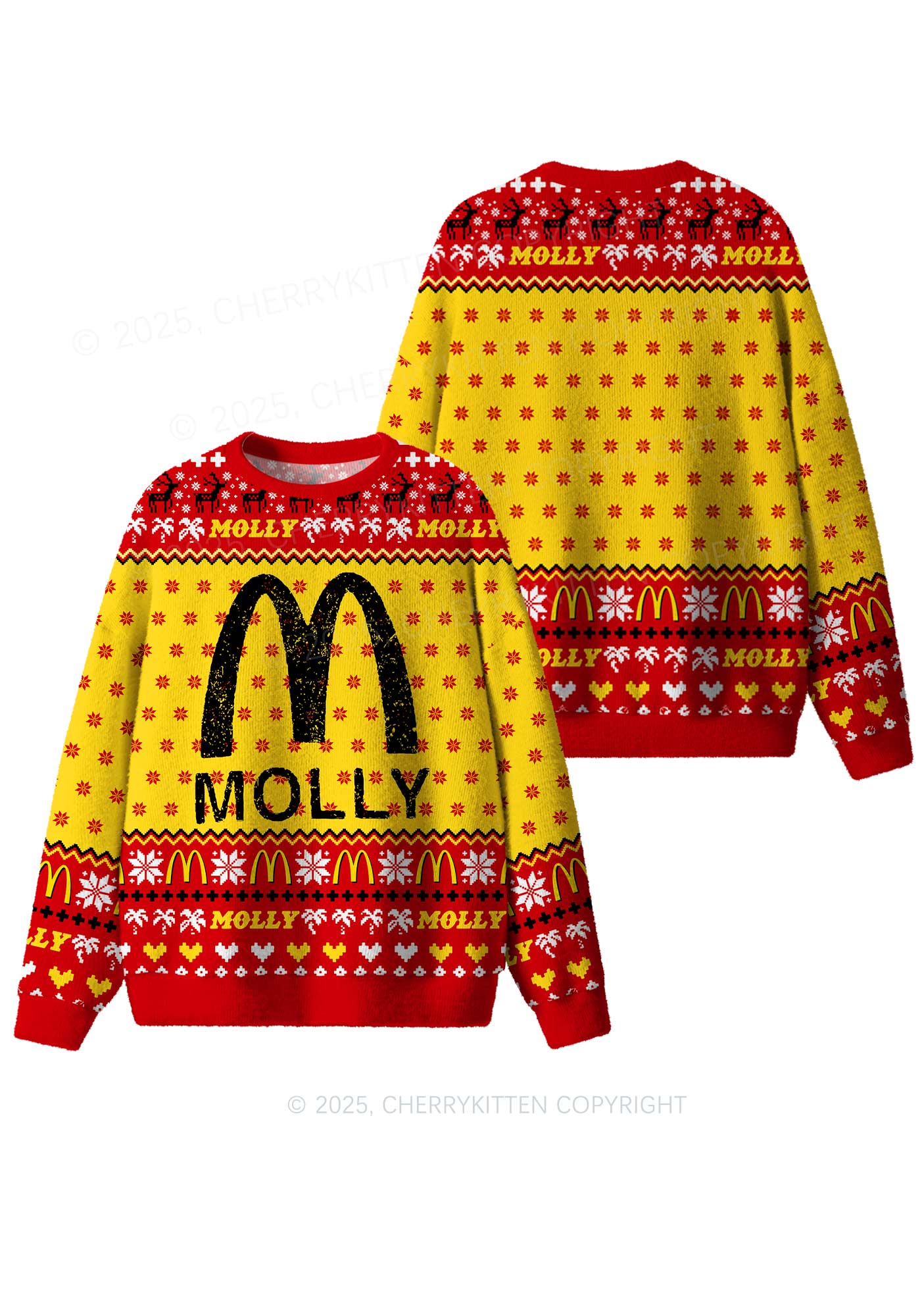 Red Molly Y2K Christmas Knit Sweatshirt Cherrykitten - Image 3