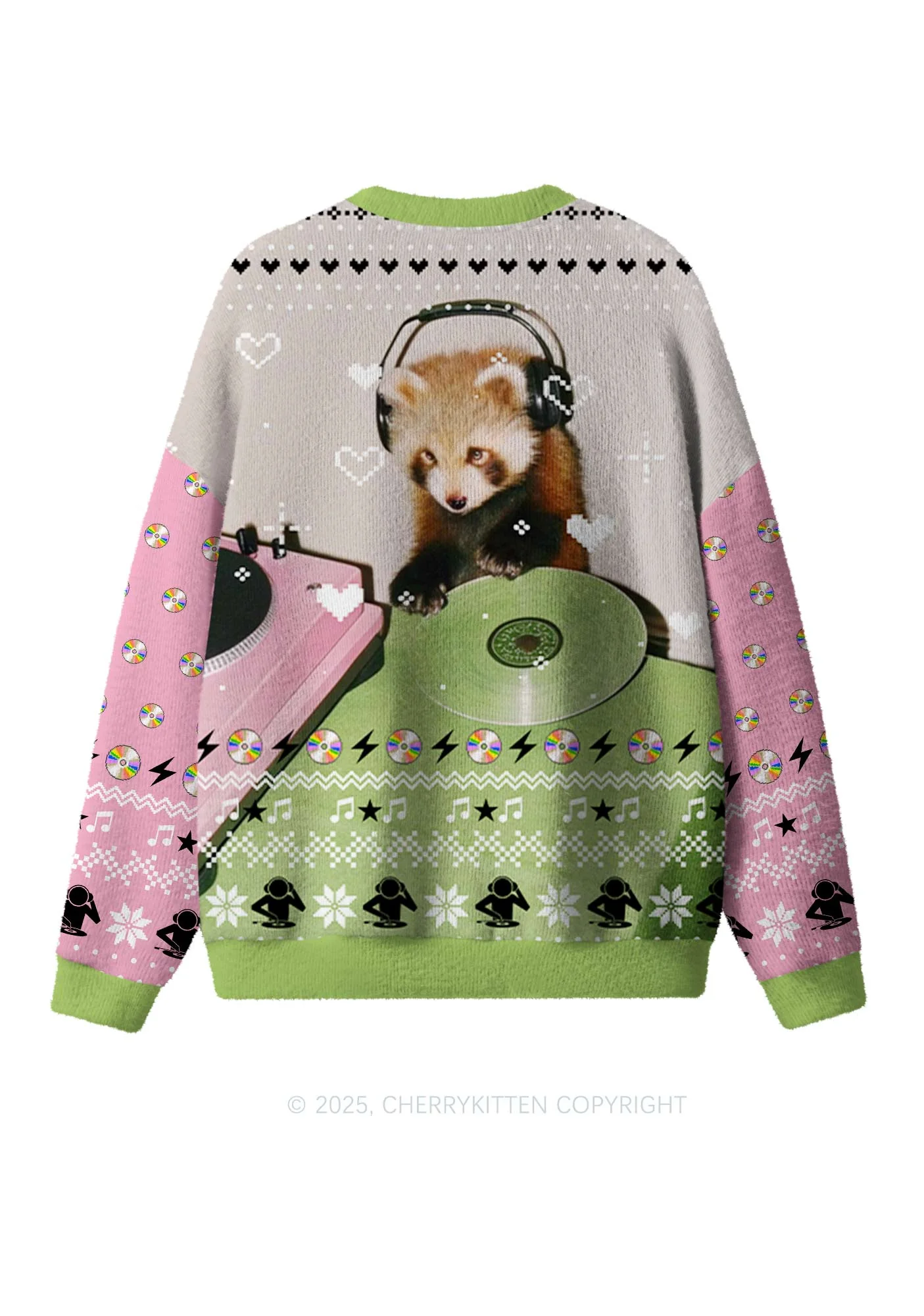Red Panda DJ Y2K Christmas Knit Sweatshirt Cherrykitten - Image 2