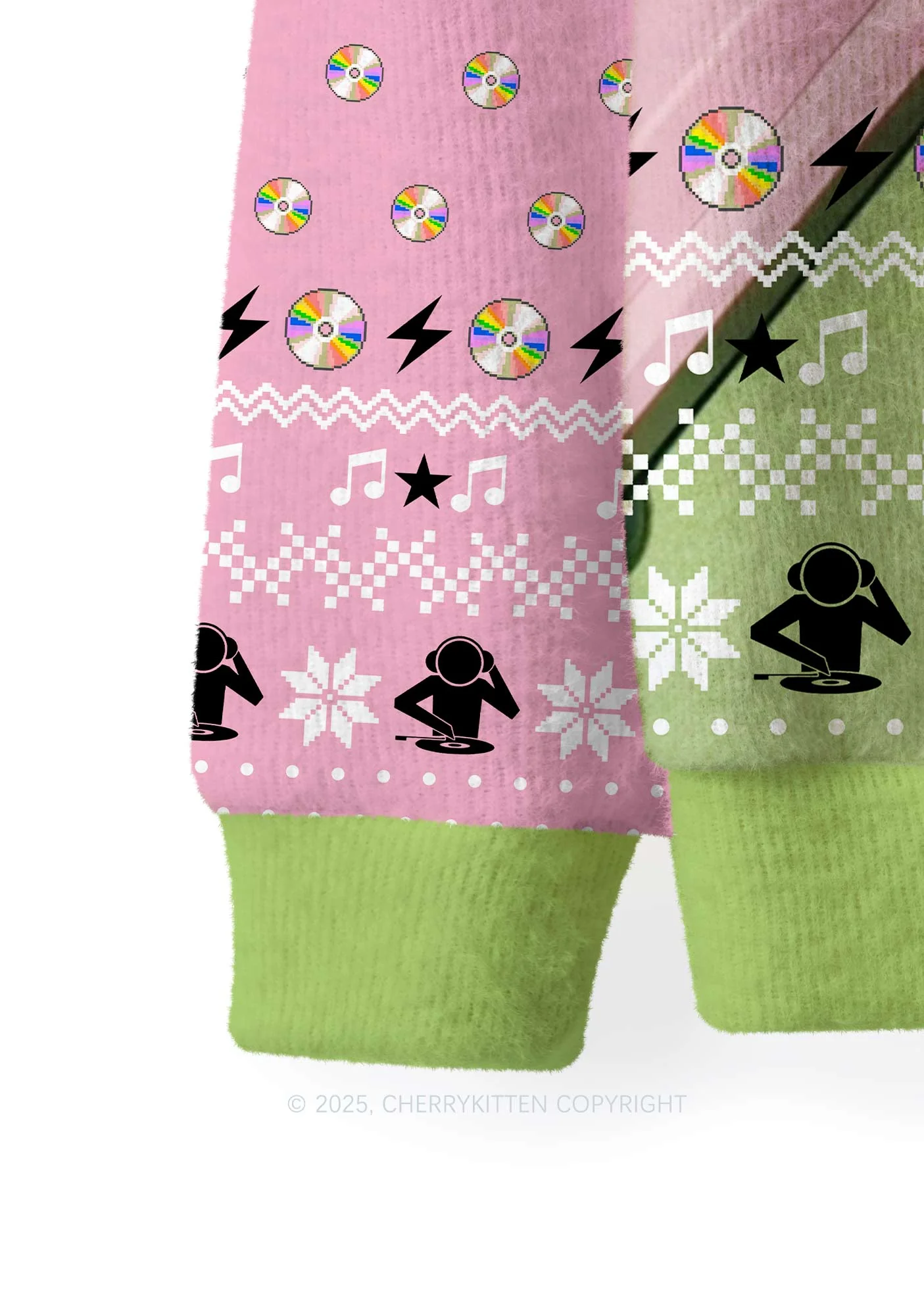 Red Panda DJ Y2K Christmas Knit Sweatshirt Cherrykitten - Image 3