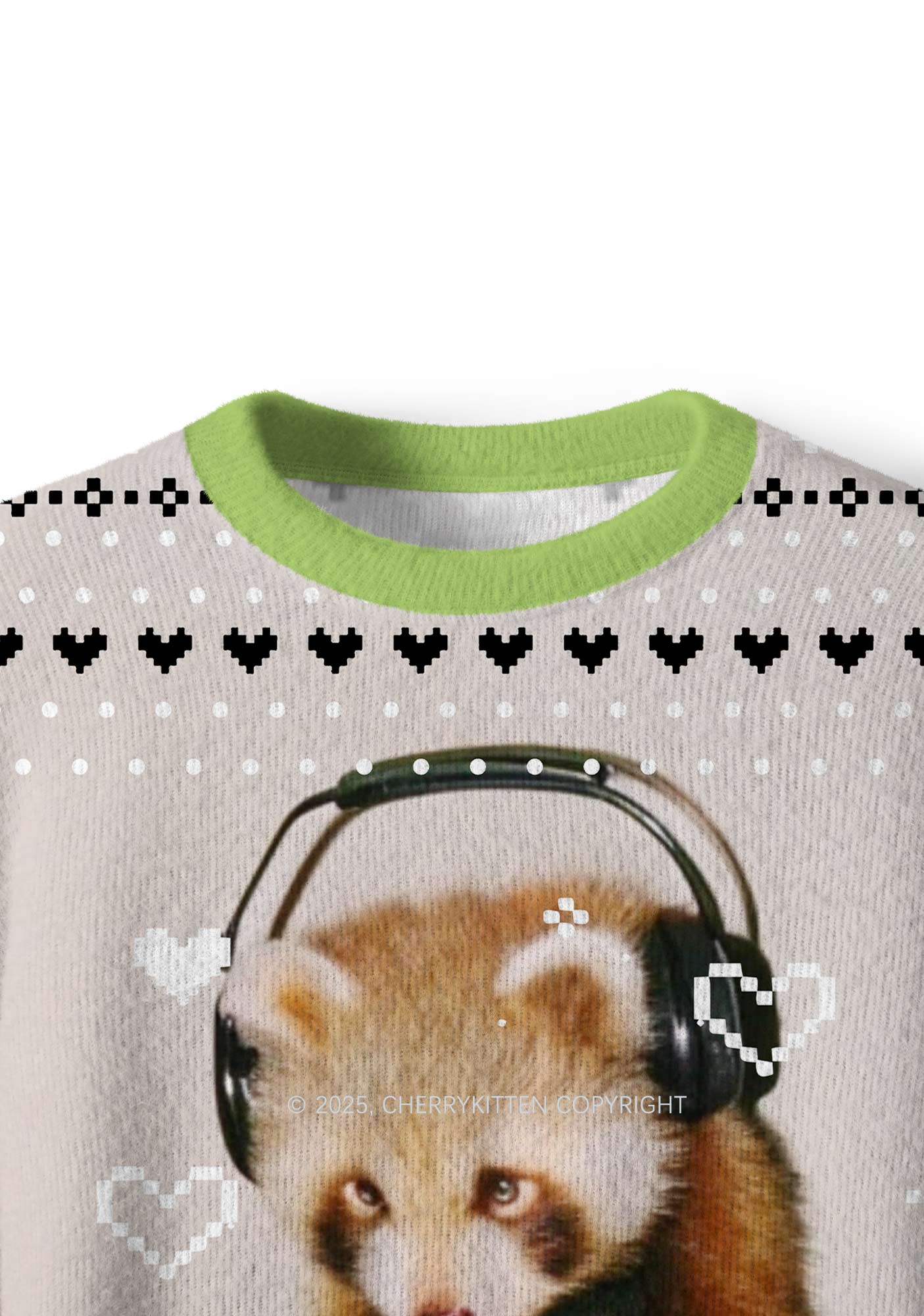 Red Panda DJ Y2K Christmas Knit Sweatshirt Cherrykitten - Image 4