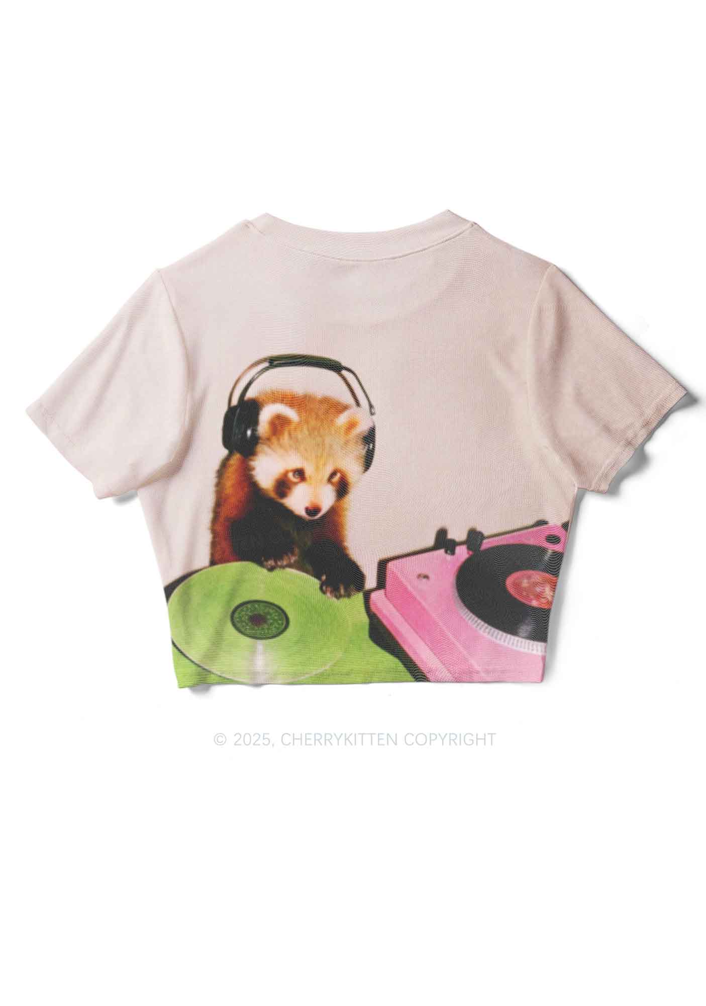 Red Panda DJ Y2K Mesh Crop Top Cherrykitten - Image 2