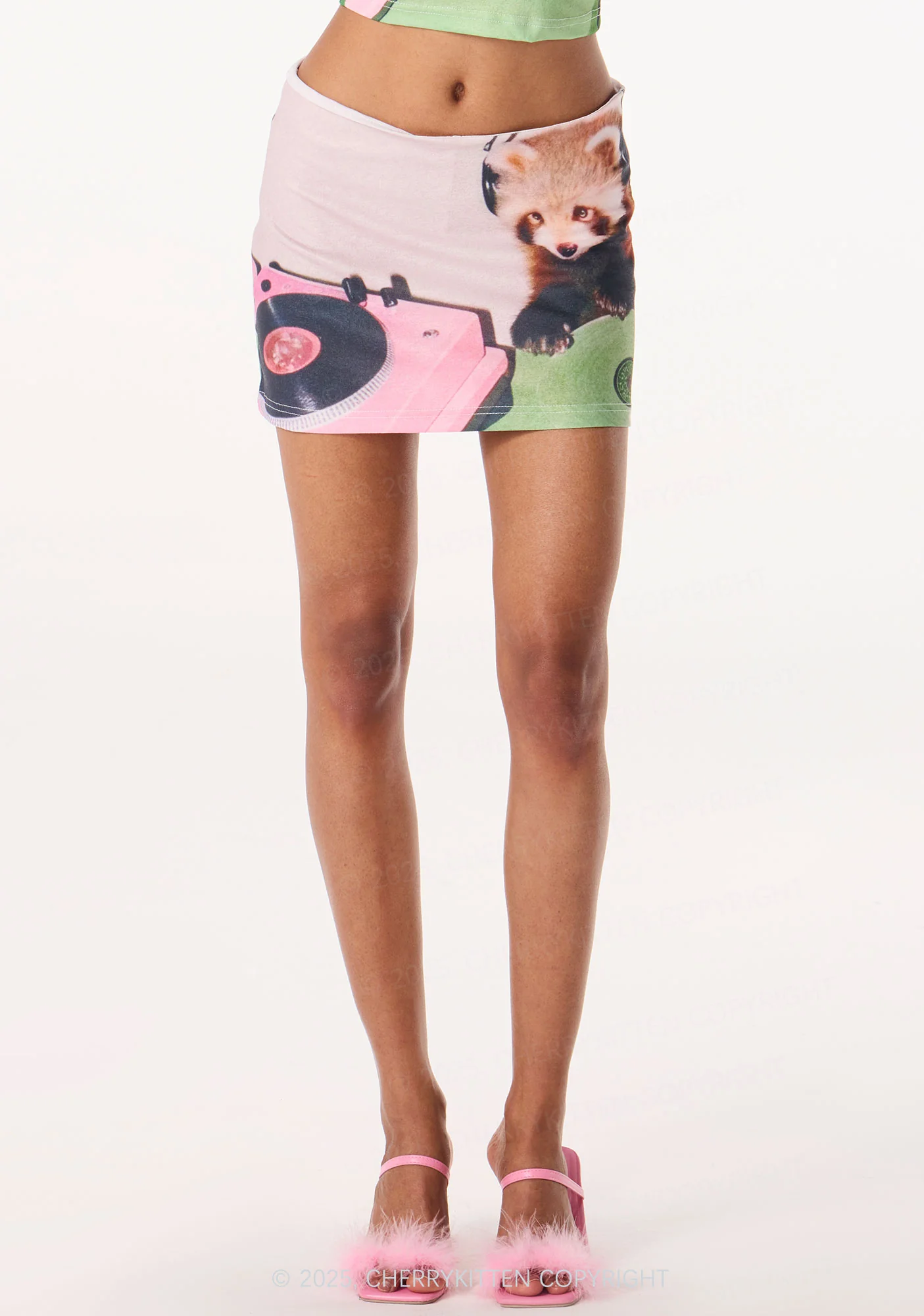Red Panda DJ Y2K Print Mini Skirt Cherrykitten - Image 3