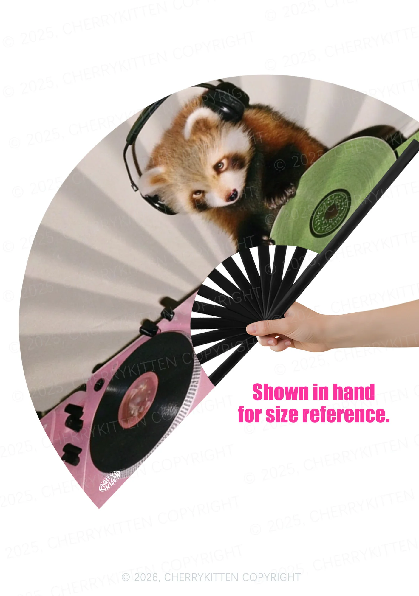 Red Panda DJ Y2K Rave Hand Fan Cherrykitten - Image 2