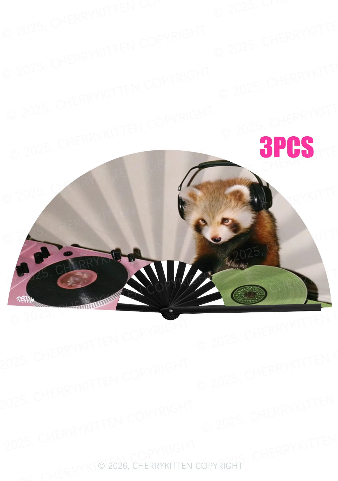 Red Panda DJ Y2K Rave Hand Fan Cherrykitten - Image 3
