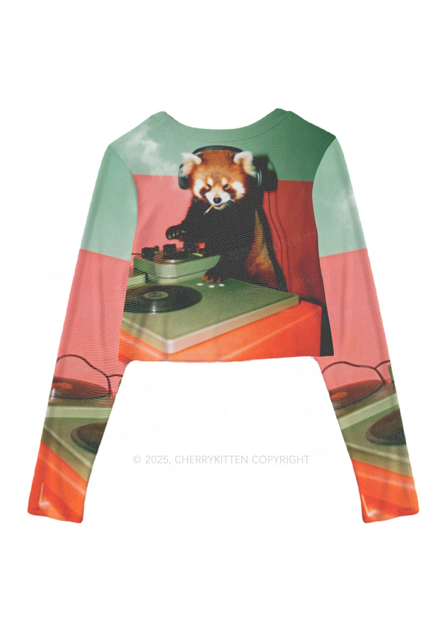 Red Panda Smoke Y2K Mesh Long Sleeve Crop Top Cherrykitten - Image 3