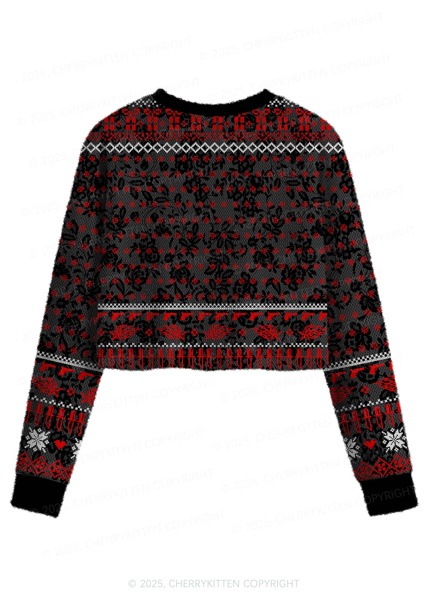 Red Punk Faggot Pride Y2K Christmas Crop Knit Sweatshirt Cherrykitten - Image 2