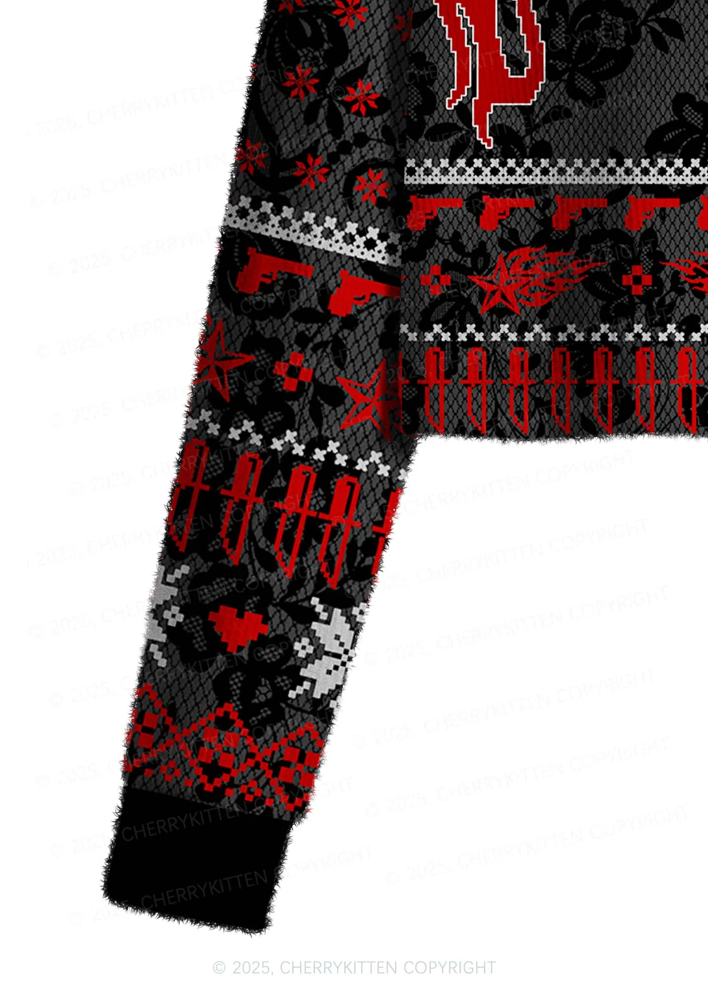 Red Punk Faggot Pride Y2K Christmas Crop Knit Sweatshirt Cherrykitten - Image 5