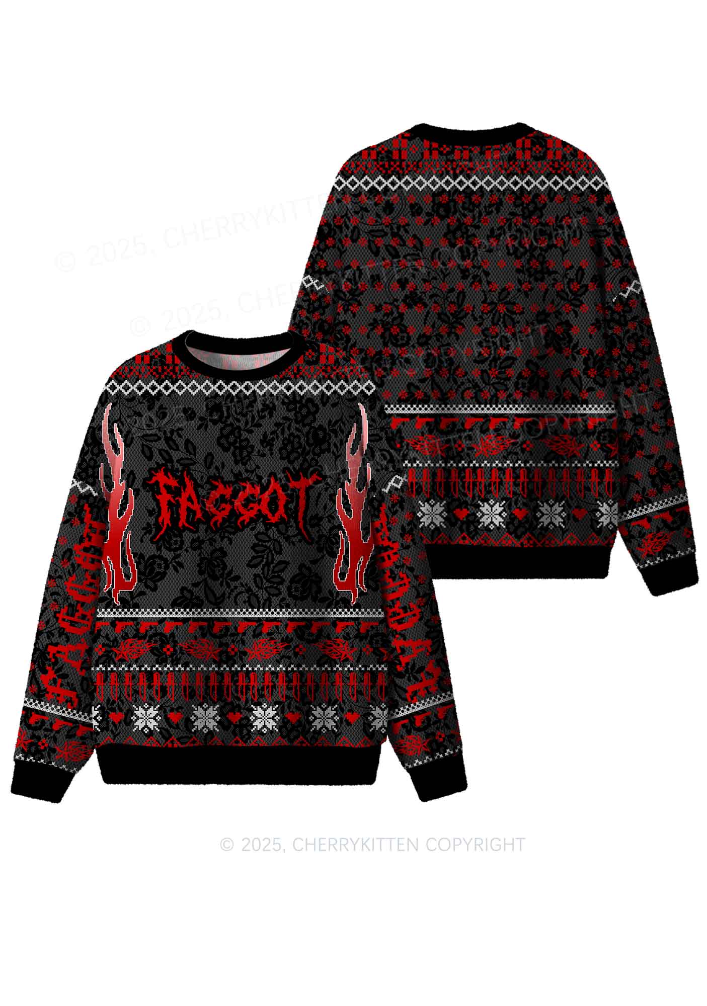 Red Punk Faggot Pride Y2K Christmas Knit Sweatshirt Cherrykitten - Image 3