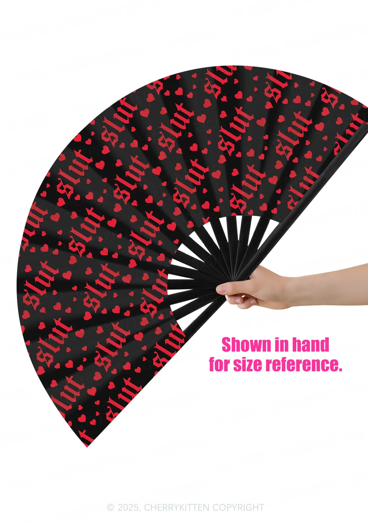 Red Slxt Hearts Y2K Rave Hand Fan Cherrykitten - Image 2