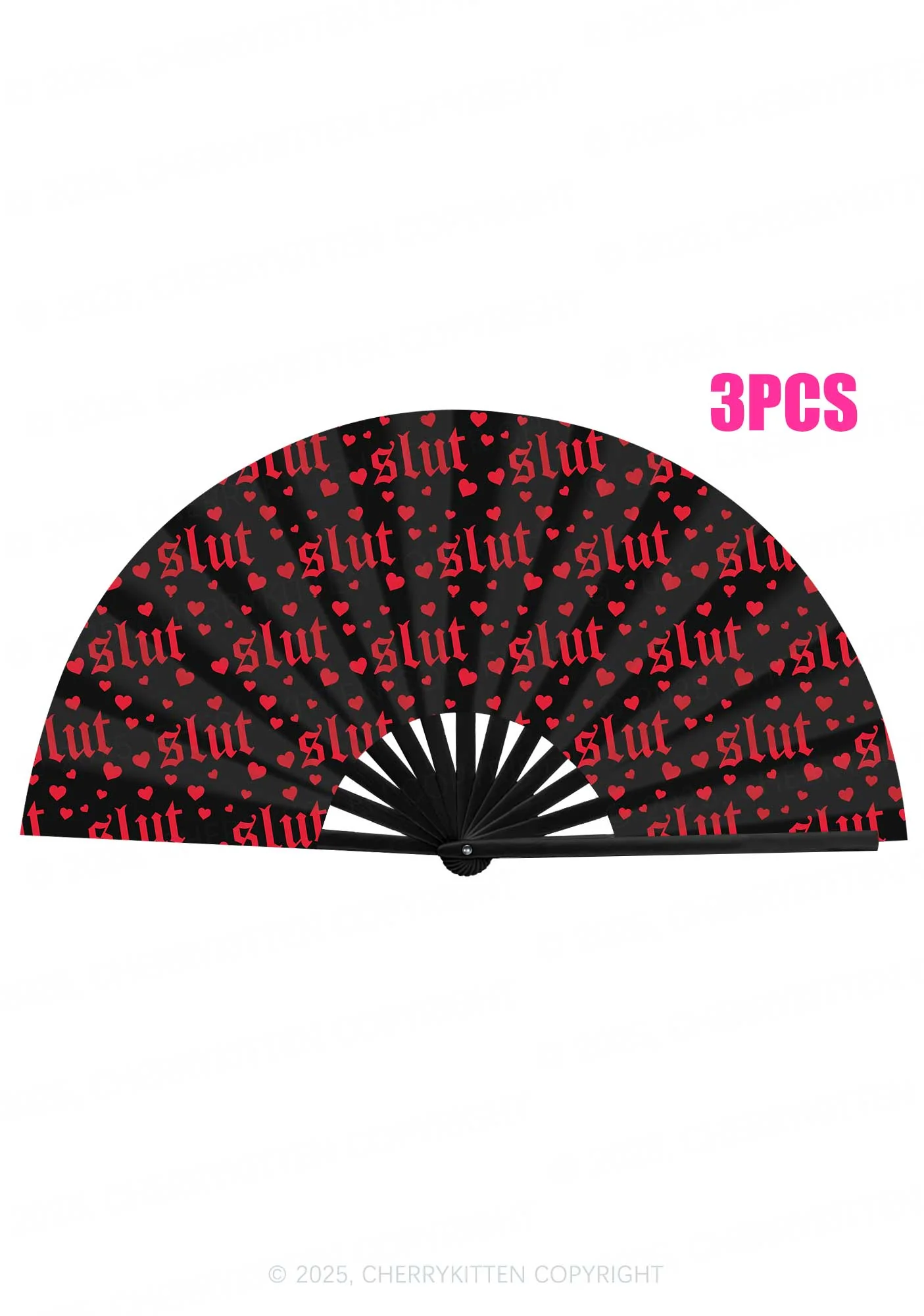 Red Slxt Hearts Y2K Rave Hand Fan Cherrykitten - Image 3
