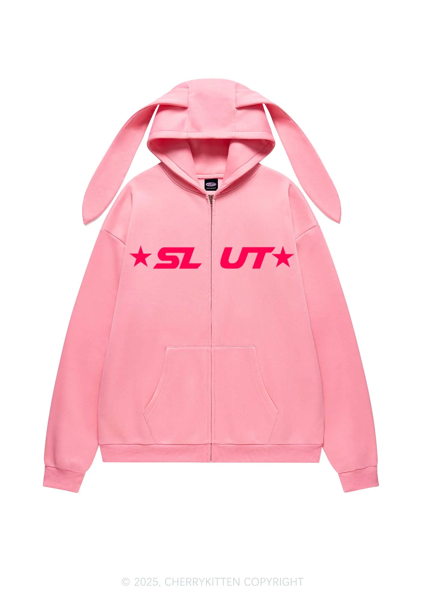 Red Slxt Star Y2K Bunny Ear Zip Hoodie Cherrykitten - Image 4