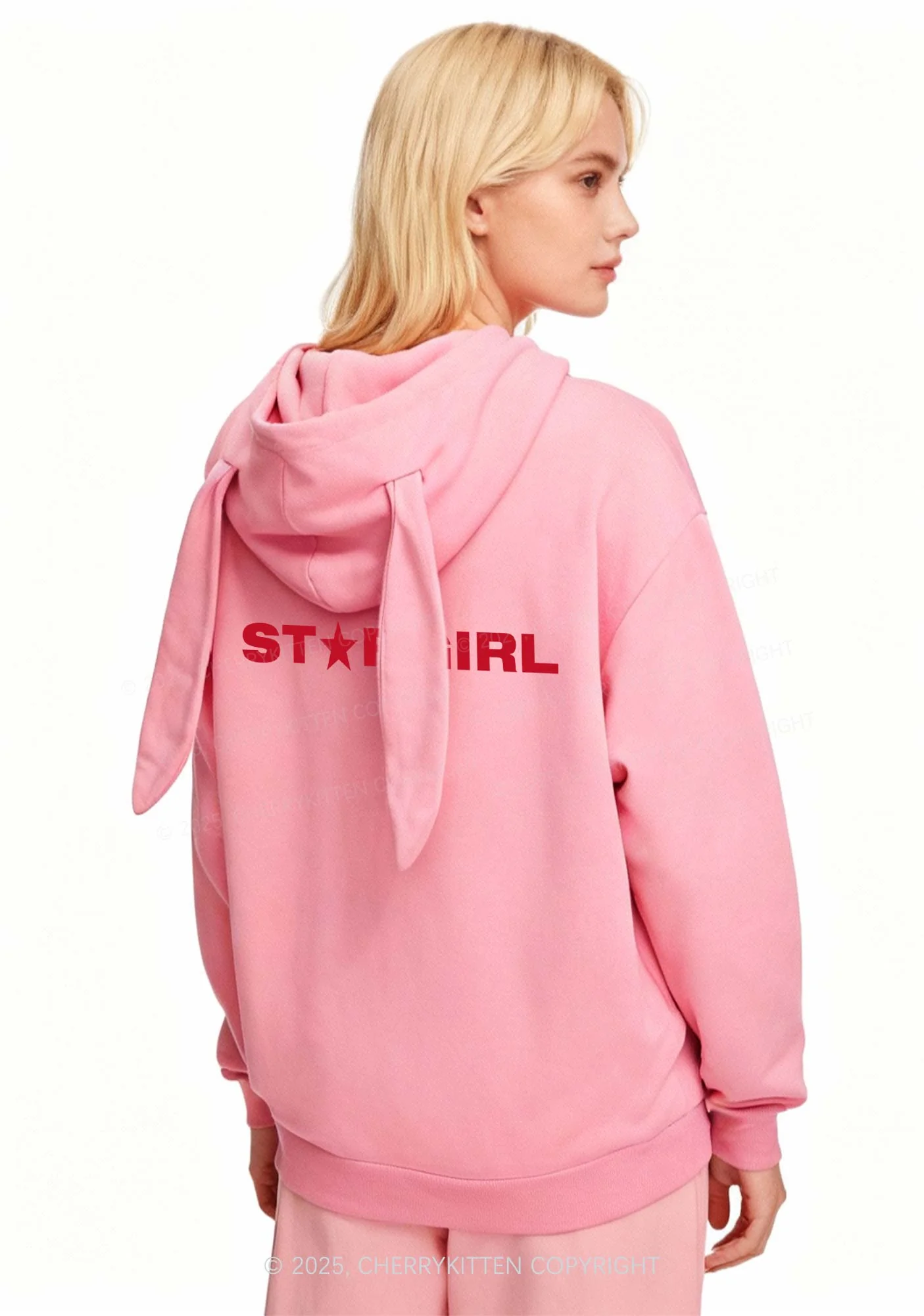 Red Stargirl Y2K Bunny Ear Zip Hoodie Cherrykitten - Image 2