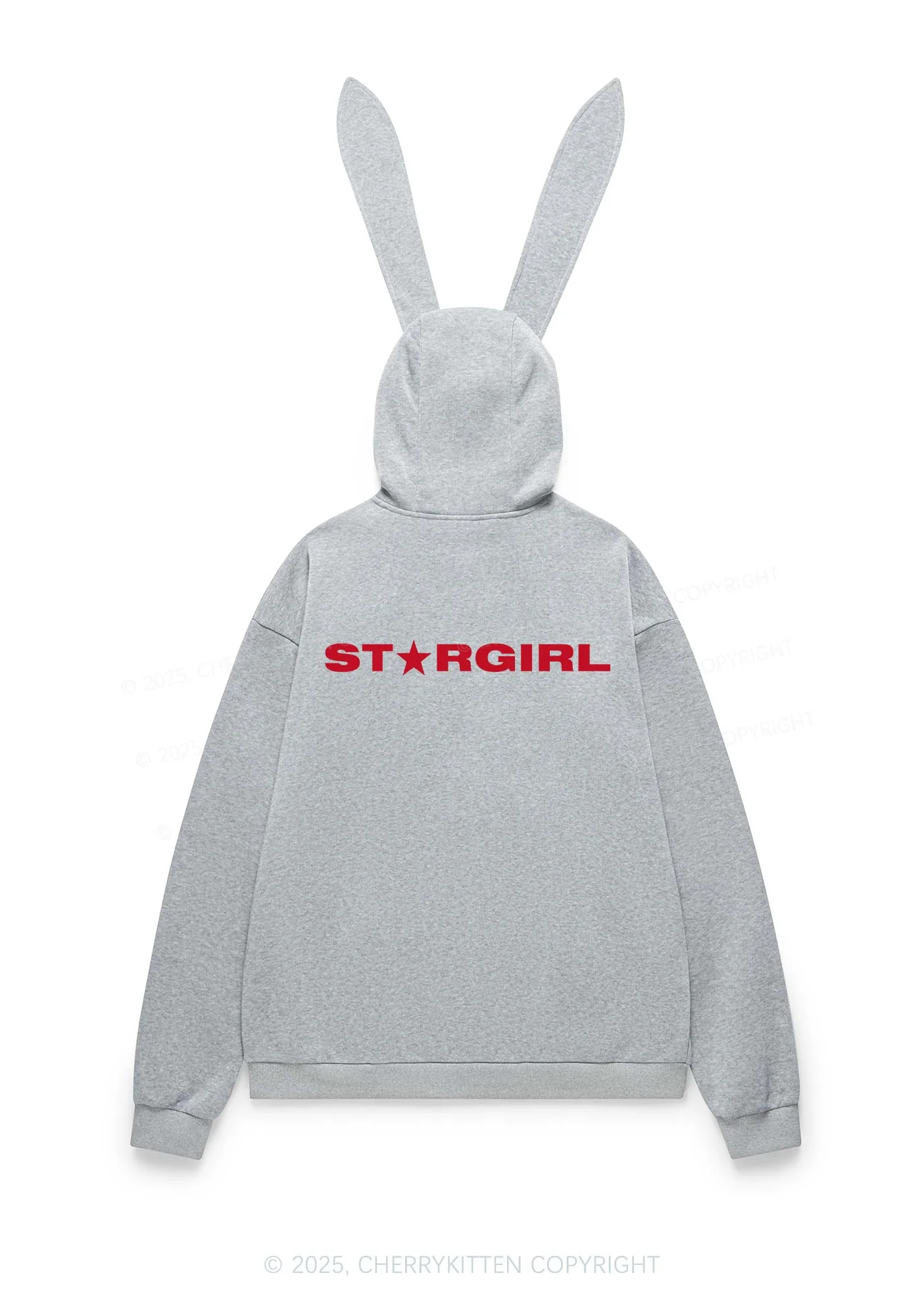 Red Stargirl Y2K Bunny Ear Zip Hoodie Cherrykitten - Image 3