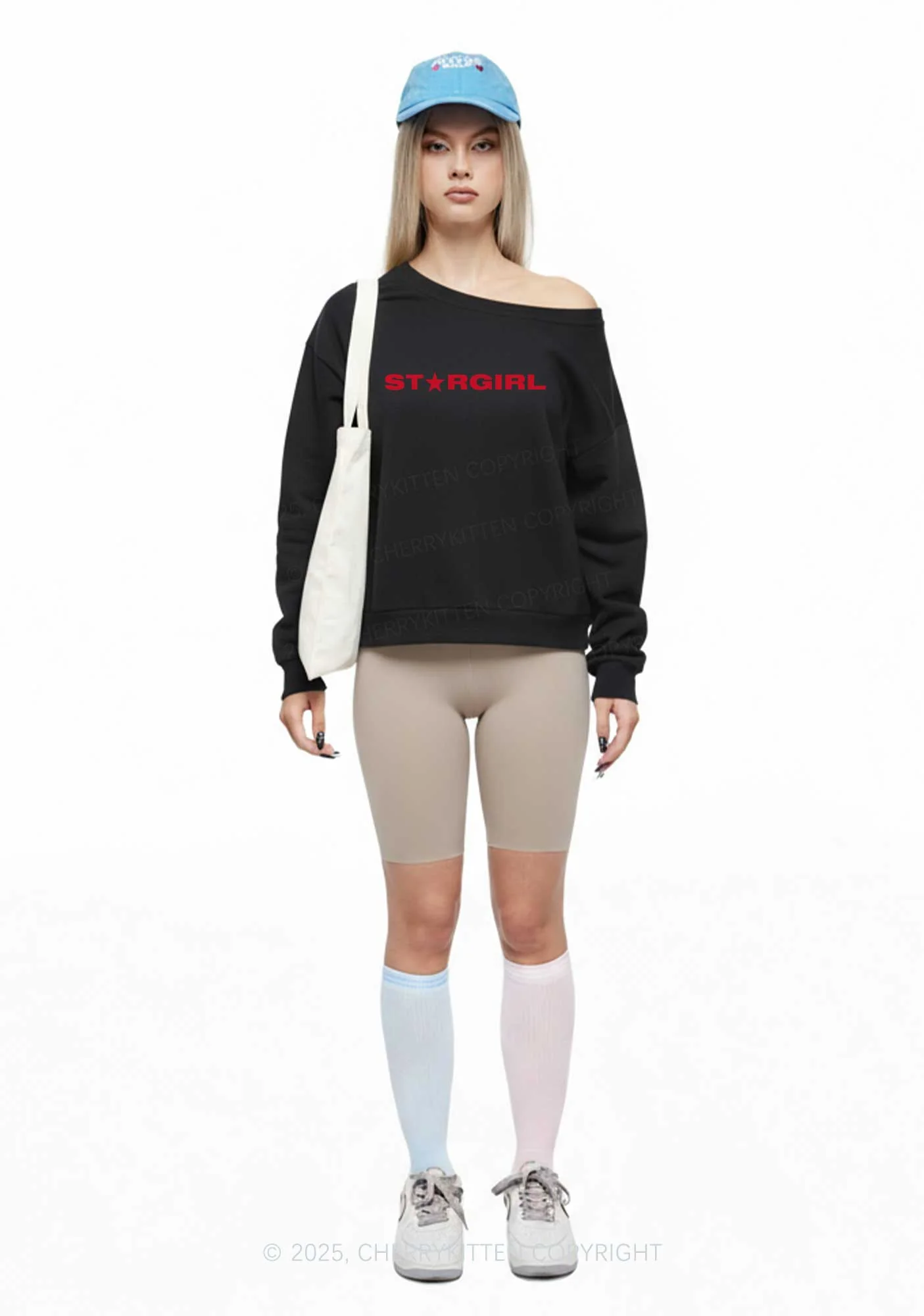 Red Stargirl Y2K Off Shoulder Sweatshirts Cherrykitten - Image 2