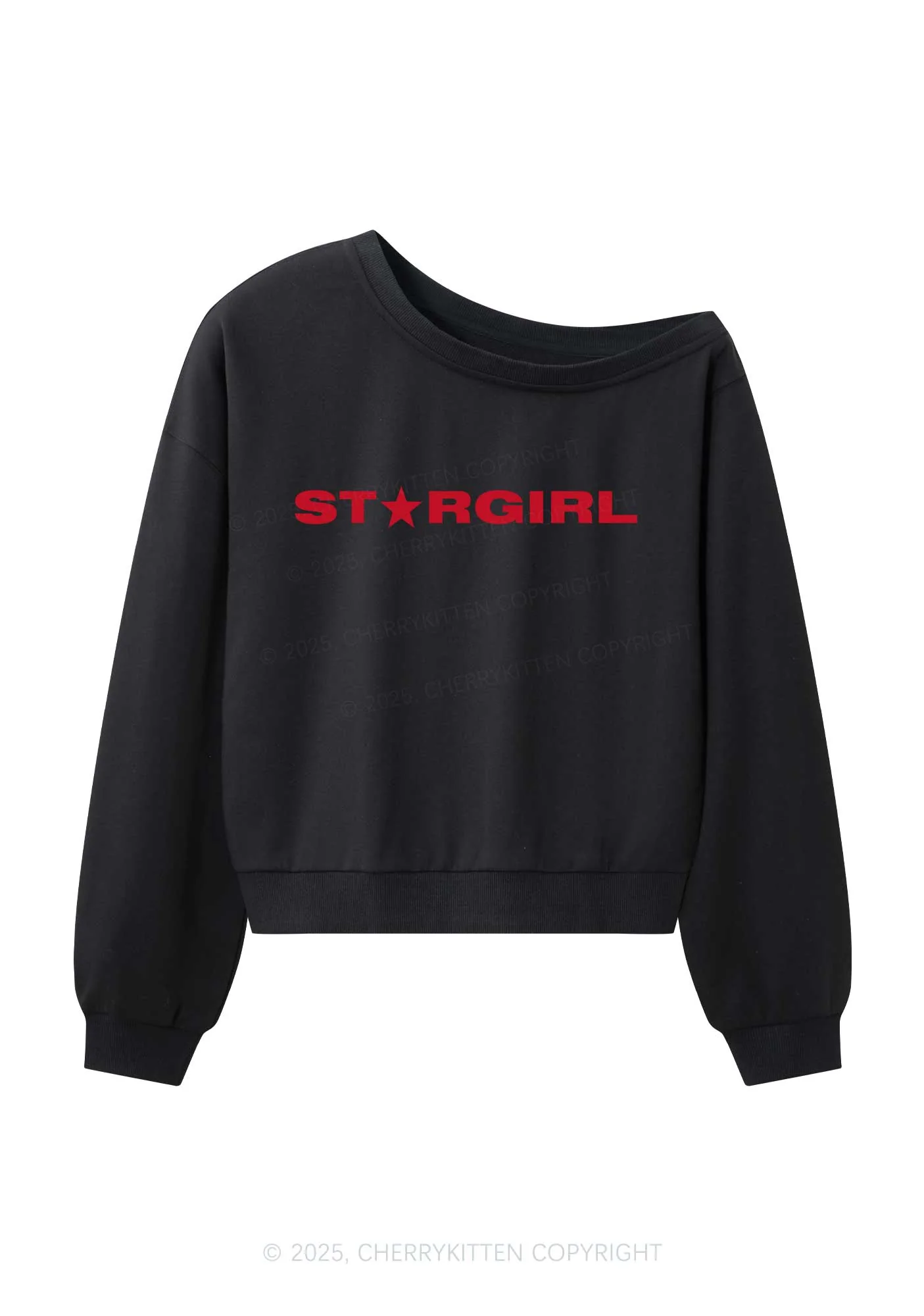 Red Stargirl Y2K Off Shoulder Sweatshirts Cherrykitten - Image 3