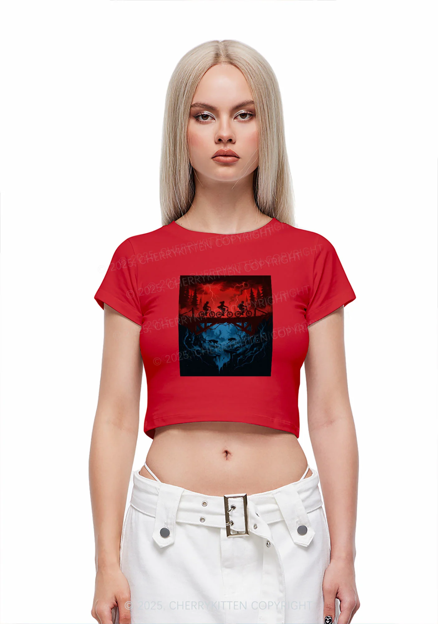 Red Storm Riders Y2K Baby Tee Cherrykitten - Image 2