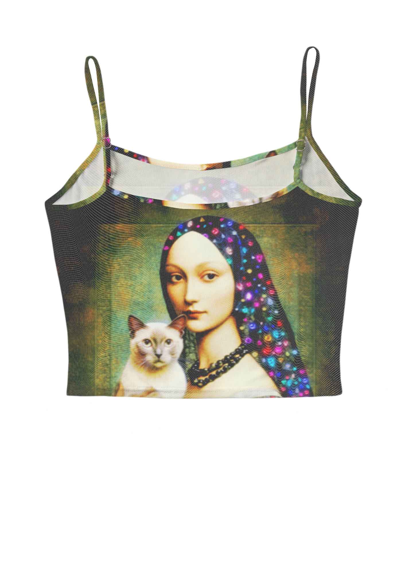 Renaissance Lady With Cat Y2K Mesh Cami Tank Cherrykitten - Image 3