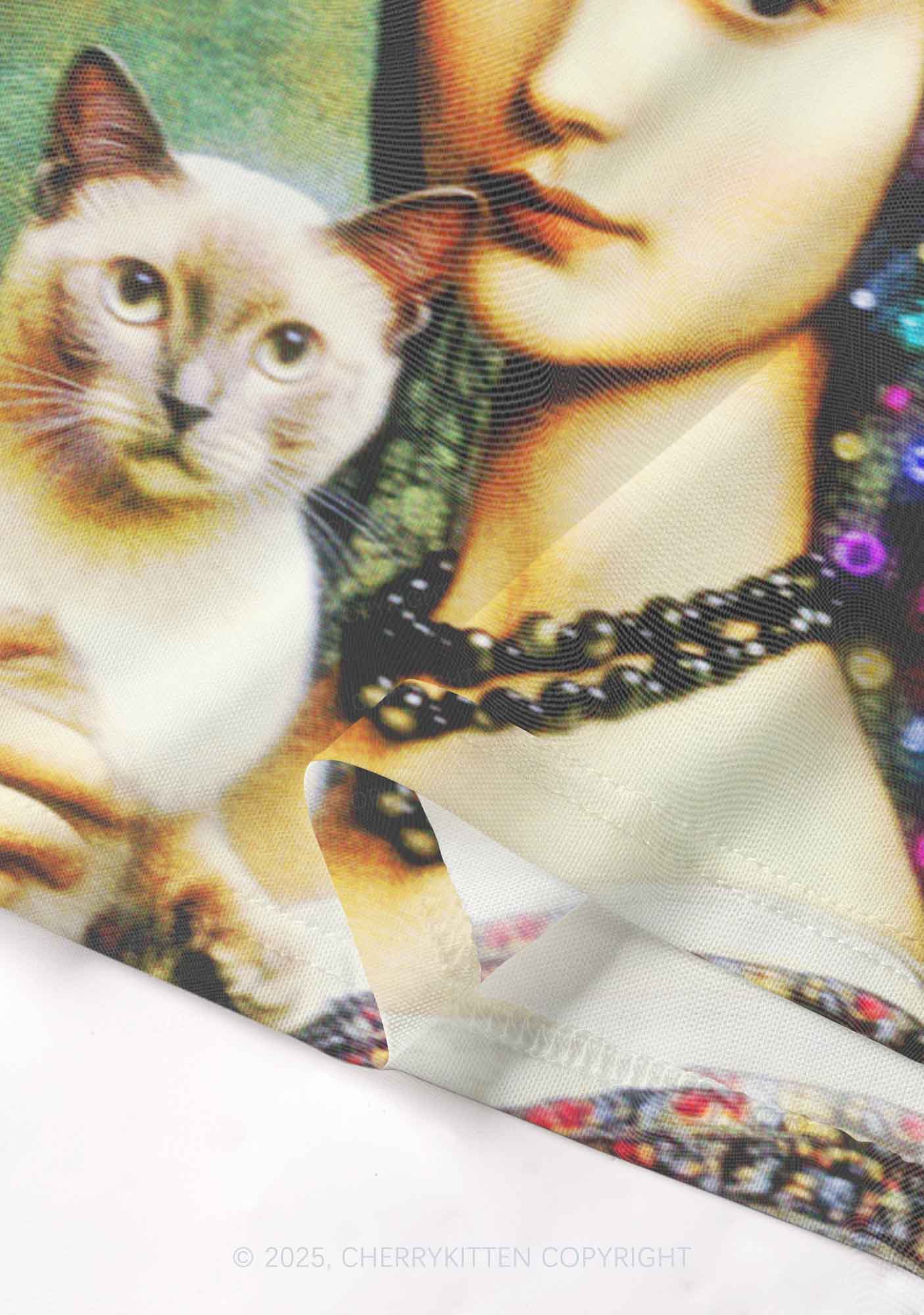 Renaissance Lady With Cat Y2K Mesh Cami Tank Cherrykitten - Image 4