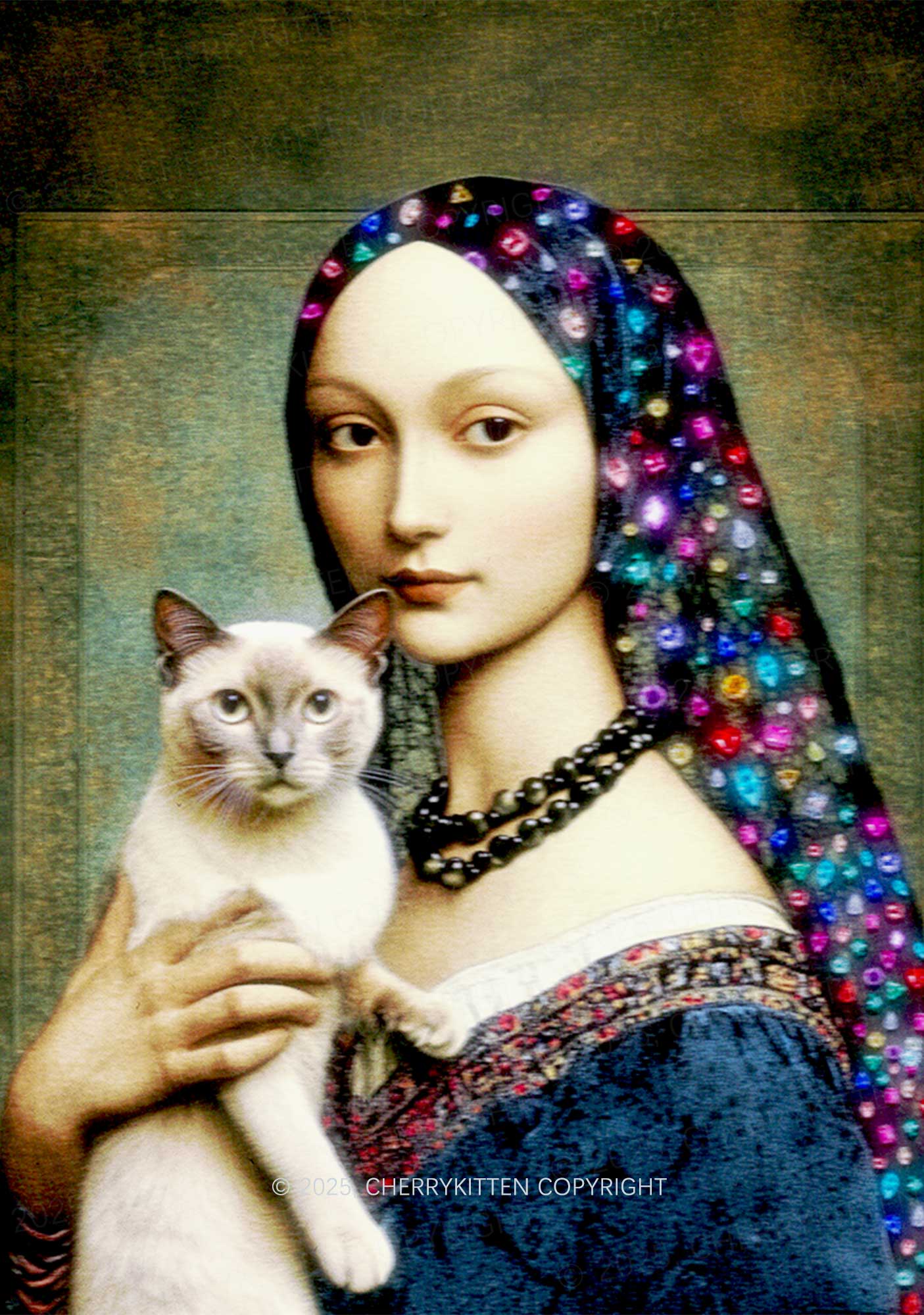 Renaissance Lady With Cat Y2K Mesh Cami Tank Cherrykitten - Image 2