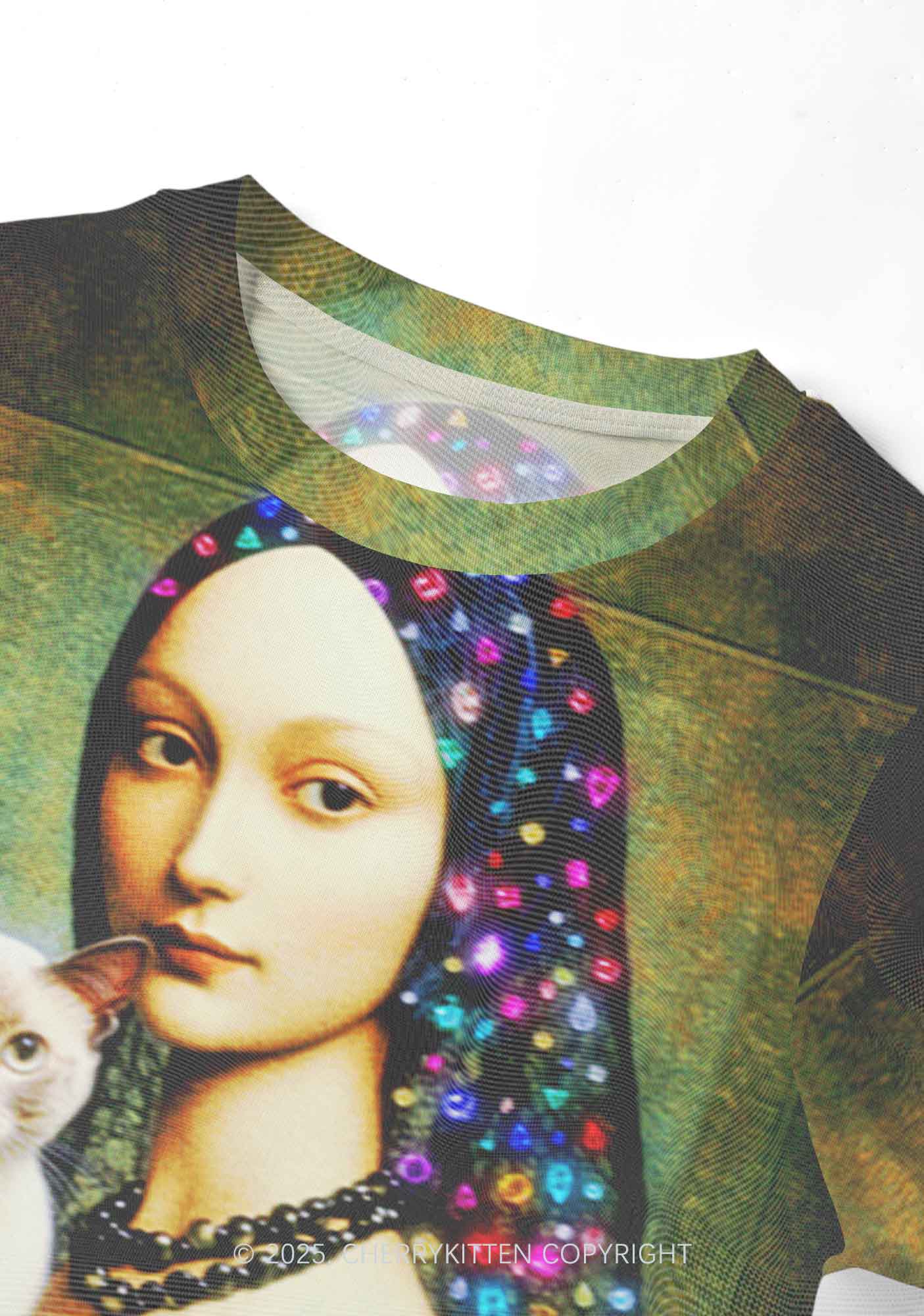 Renaissance Lady With Cat Y2K Mesh Crop Top Cherrykitten - Image 3