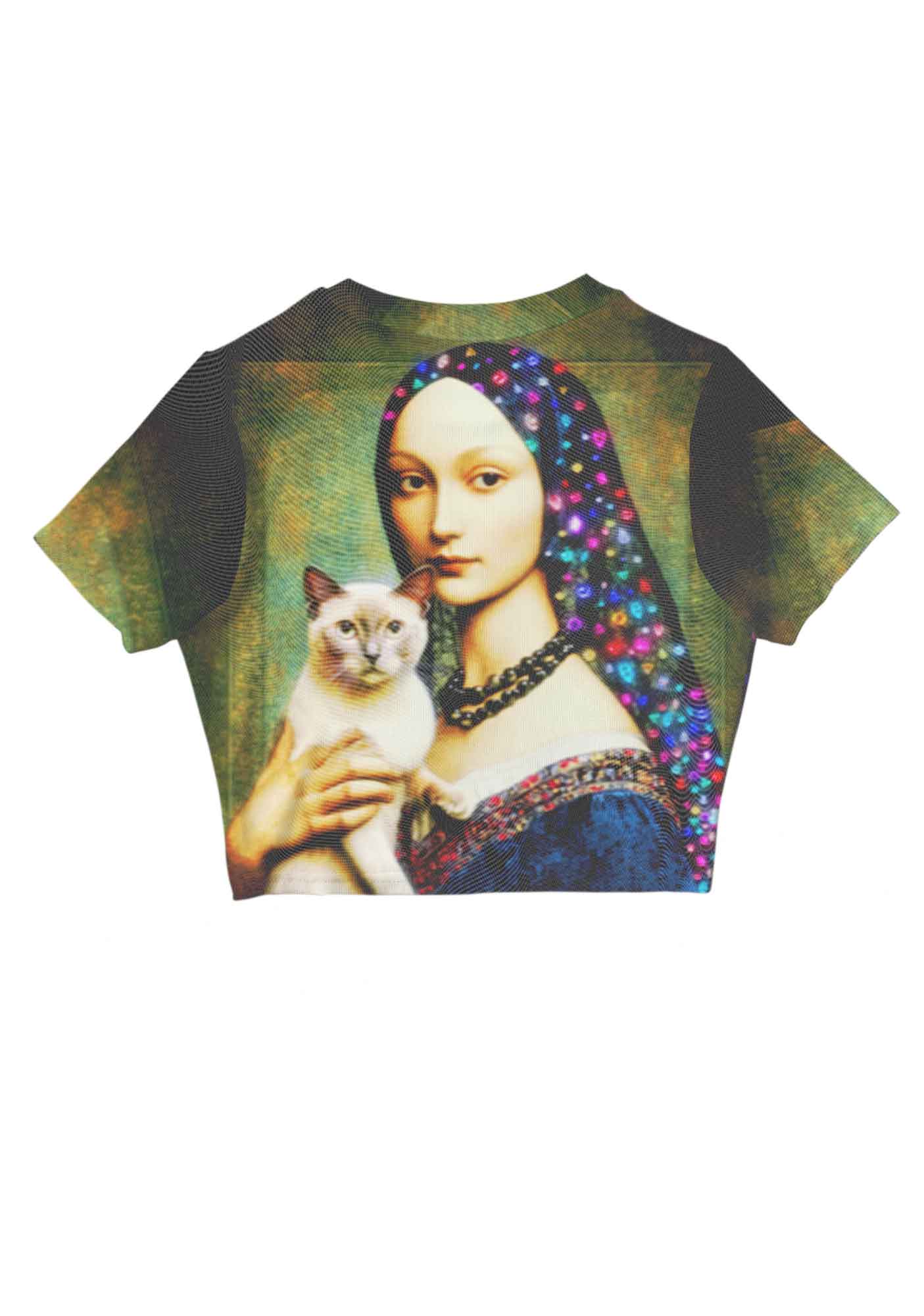 Renaissance Lady With Cat Y2K Mesh Crop Top Cherrykitten - Image 5