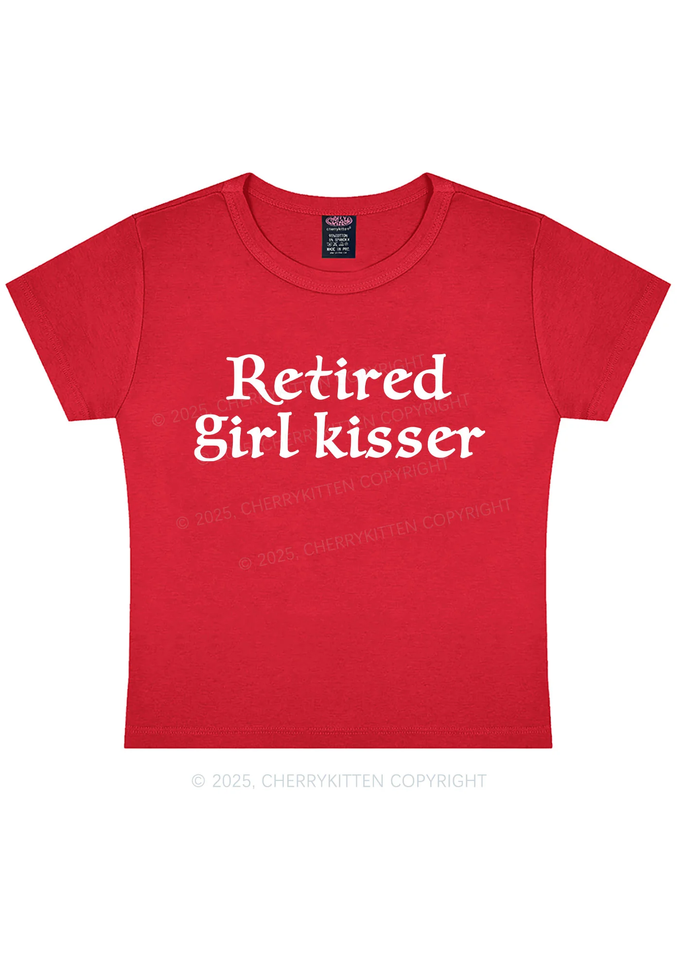 Retired Girl Kisser Pride Y2K Baby Tee Cherrykitten - Image 6