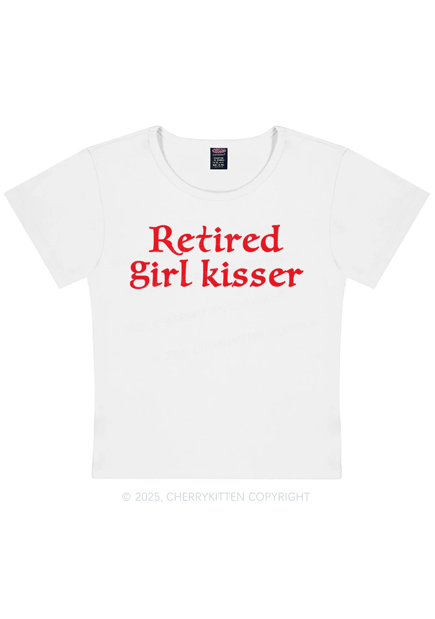 Retired Girl Kisser Pride Y2K Baby Tee Cherrykitten - Image 7