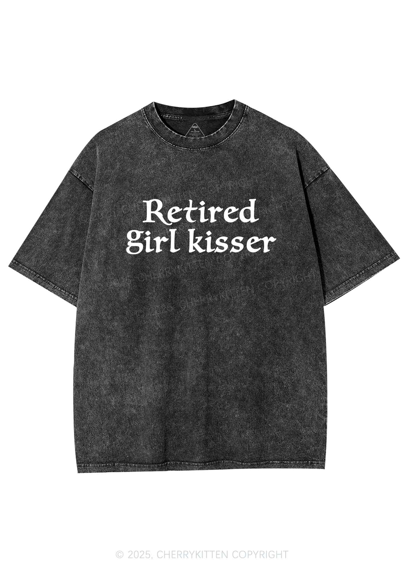 Retired Girl Kisser Pride Y2K Shirts Washed Tee Cherrykitten - Image 3