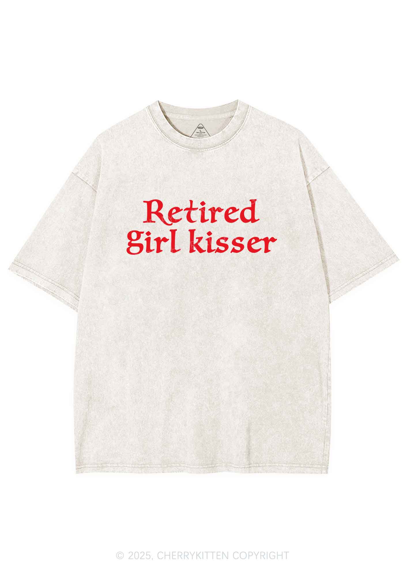 Retired Girl Kisser Pride Y2K Shirts Washed Tee Cherrykitten - Image 5